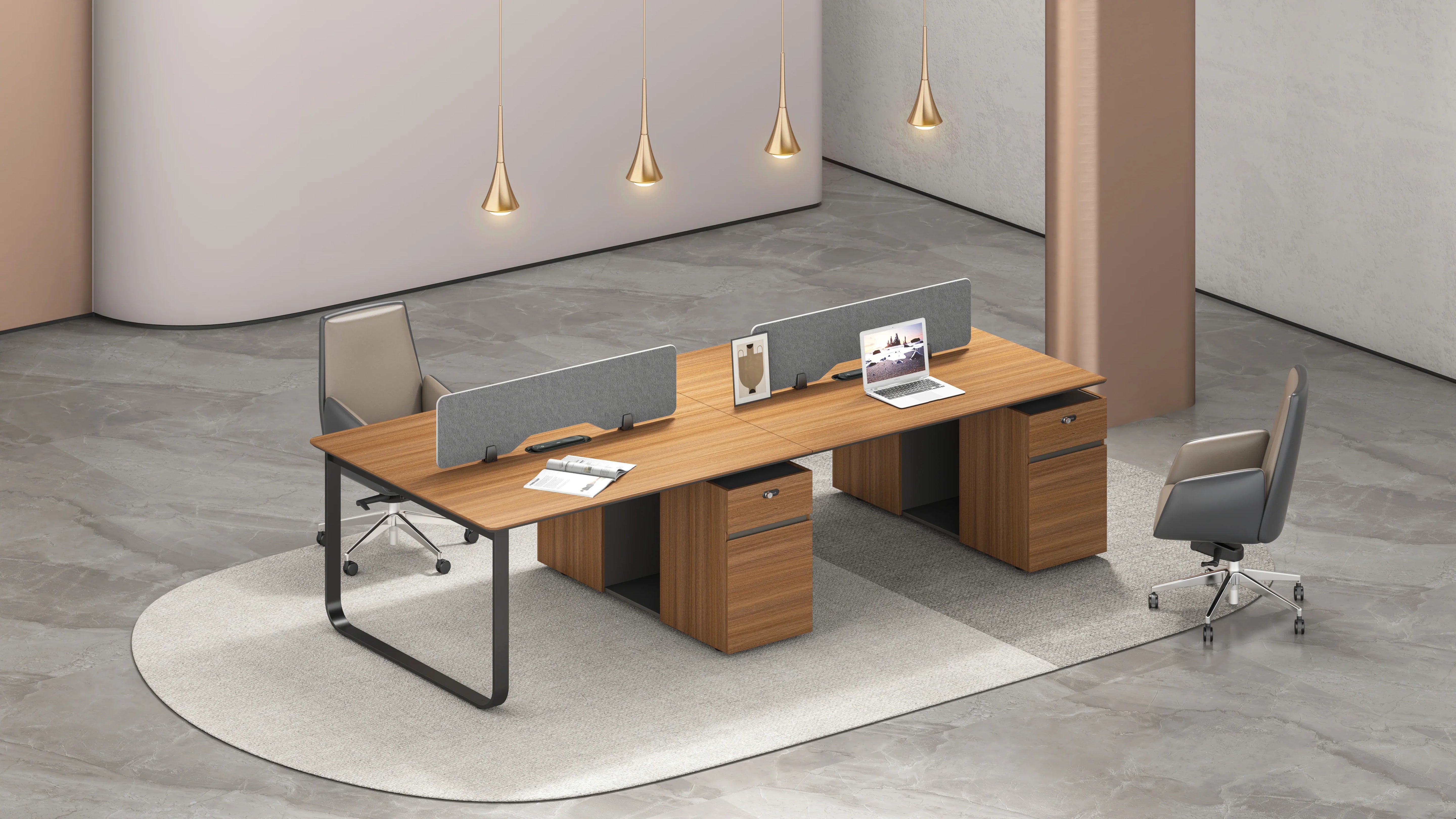 Chancellor Oak 4 Seater Workstation With 4 Cabinets 2.4m -Golden Oak & Grey