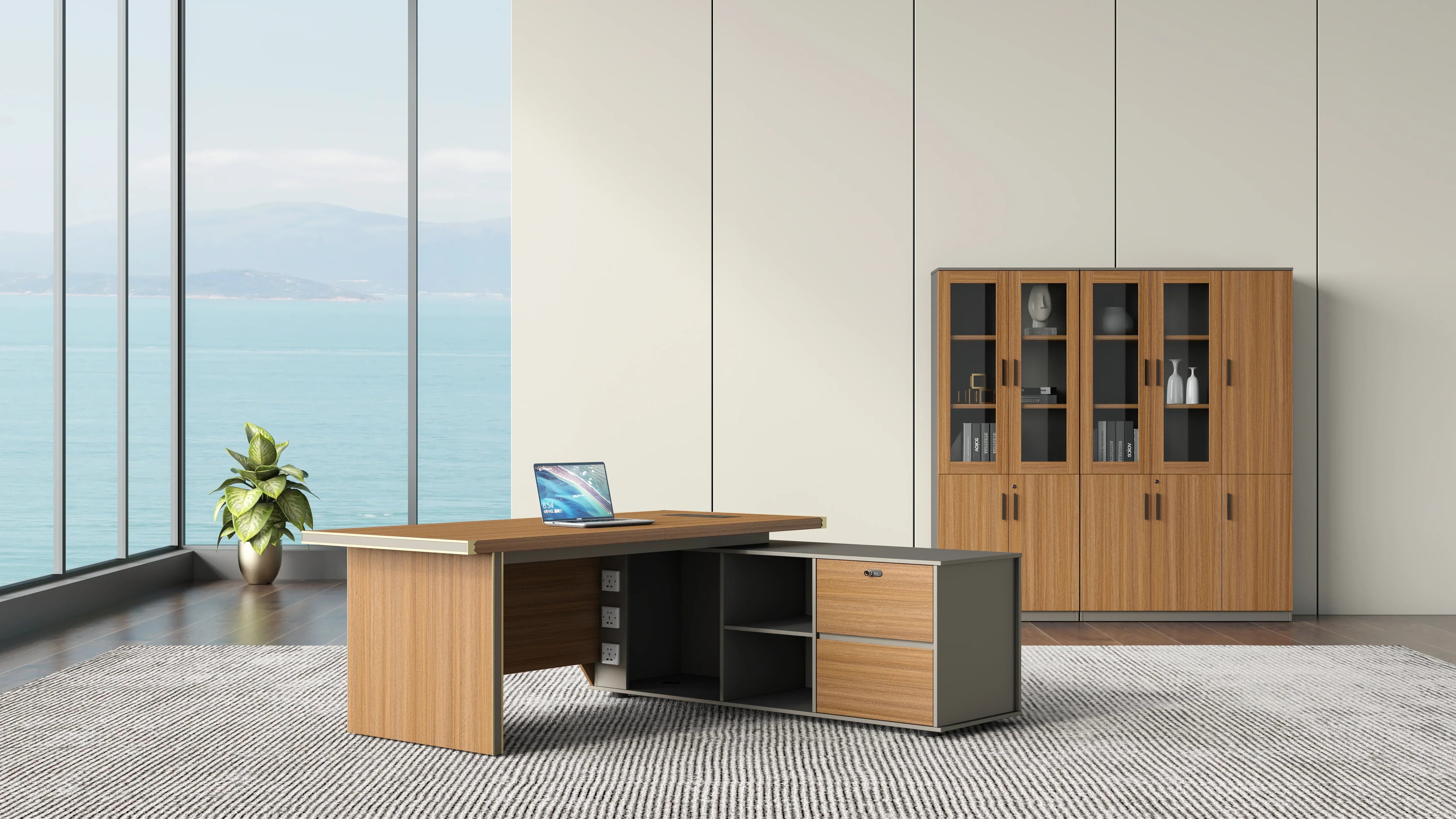 Oxford Executive Desk 2m -Golden Oak & Grey