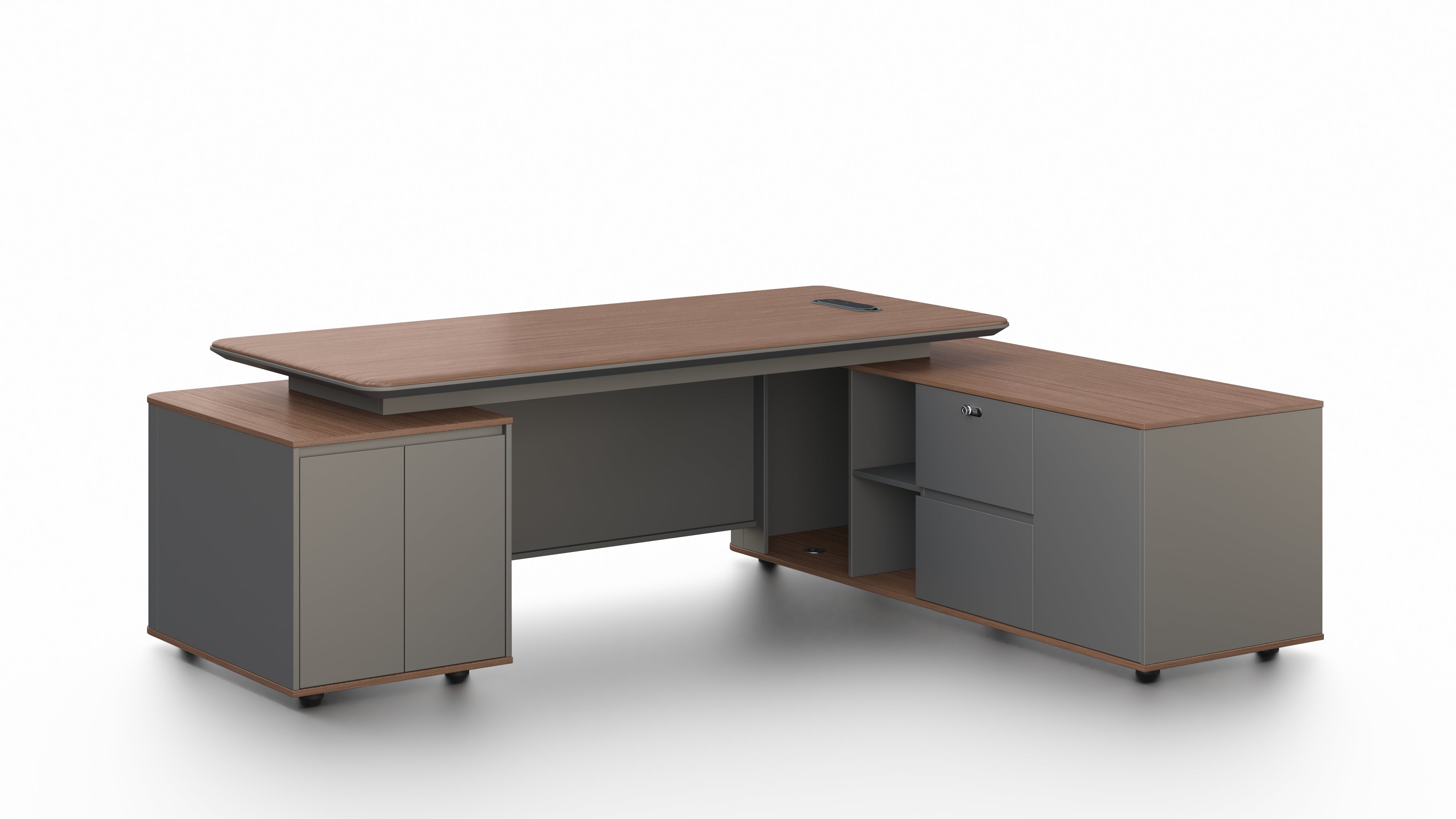 Monarch Executive Desk 2.4m -Brown Walnut & Grey
