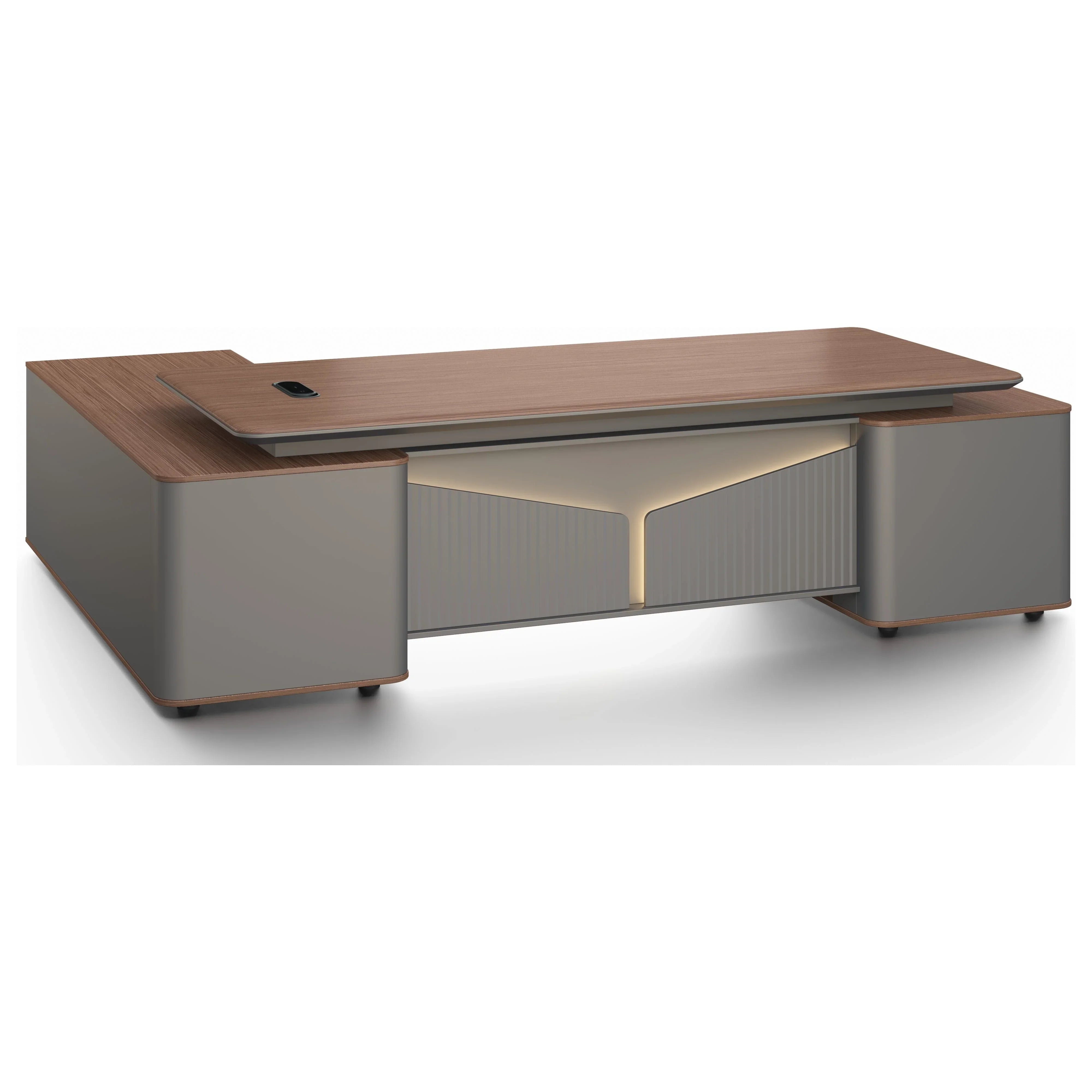 Monarch Executive Desk 2.8m -Brown Walnut & Grey