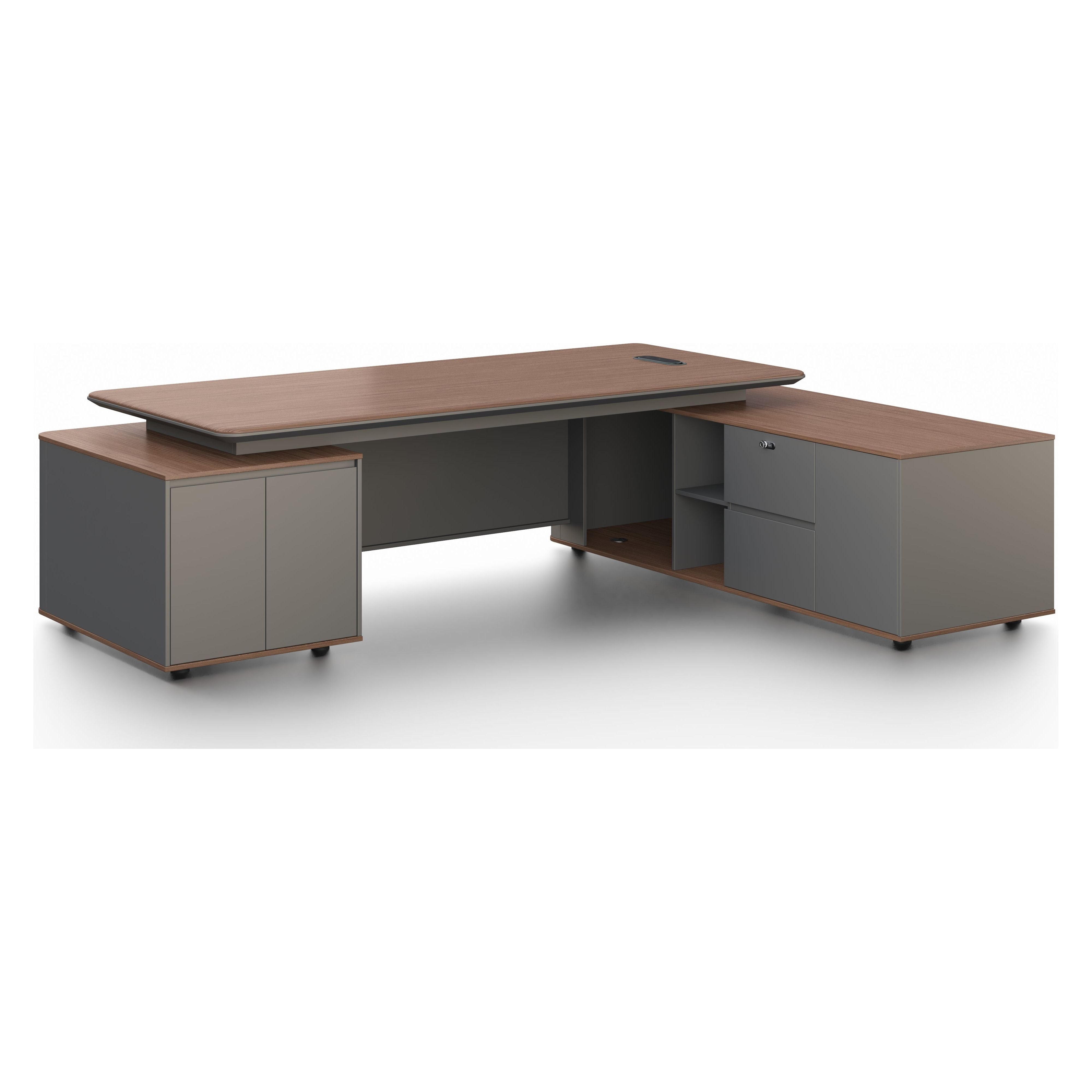 Monarch Executive Desk 2.8m -Brown Walnut & Grey