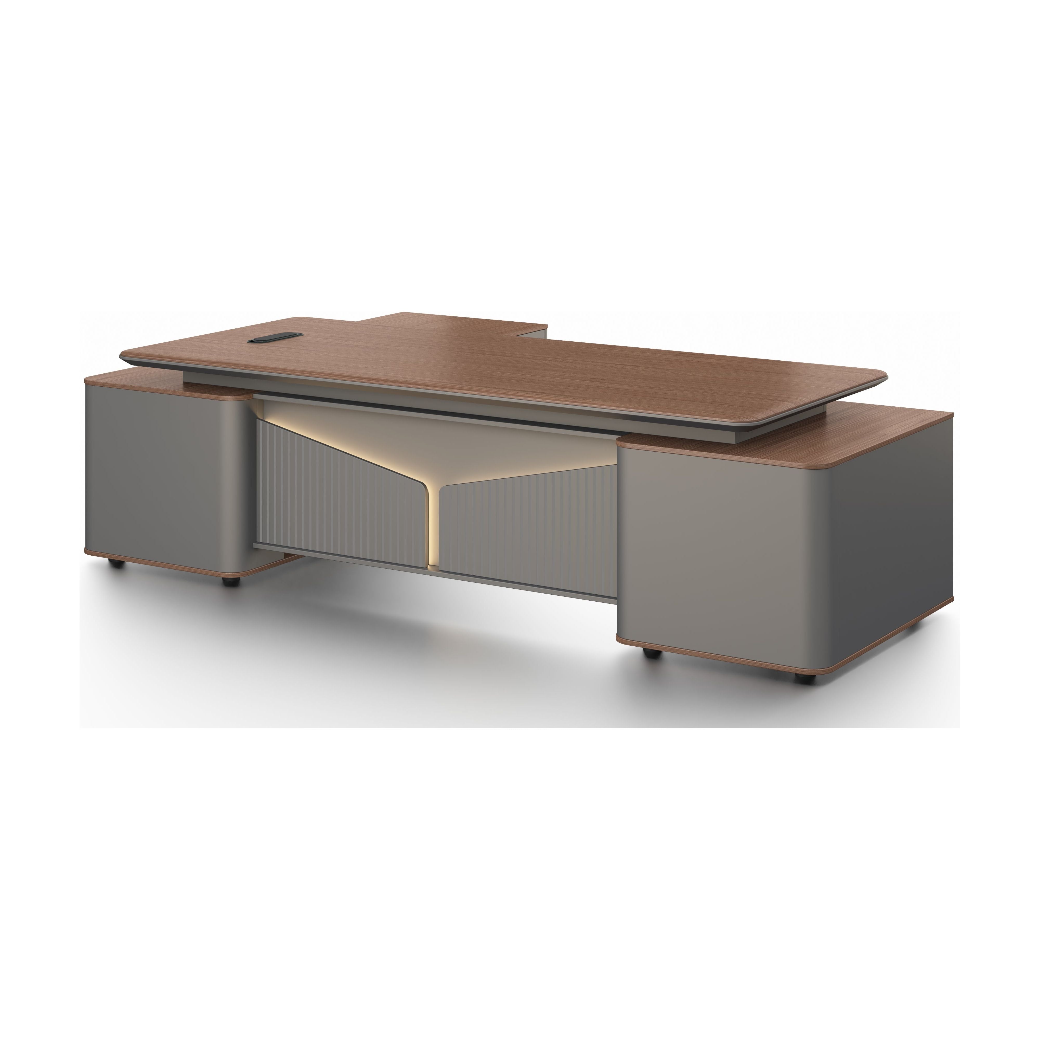 Monarch Executive Desk 2.8m -Brown Walnut & Grey