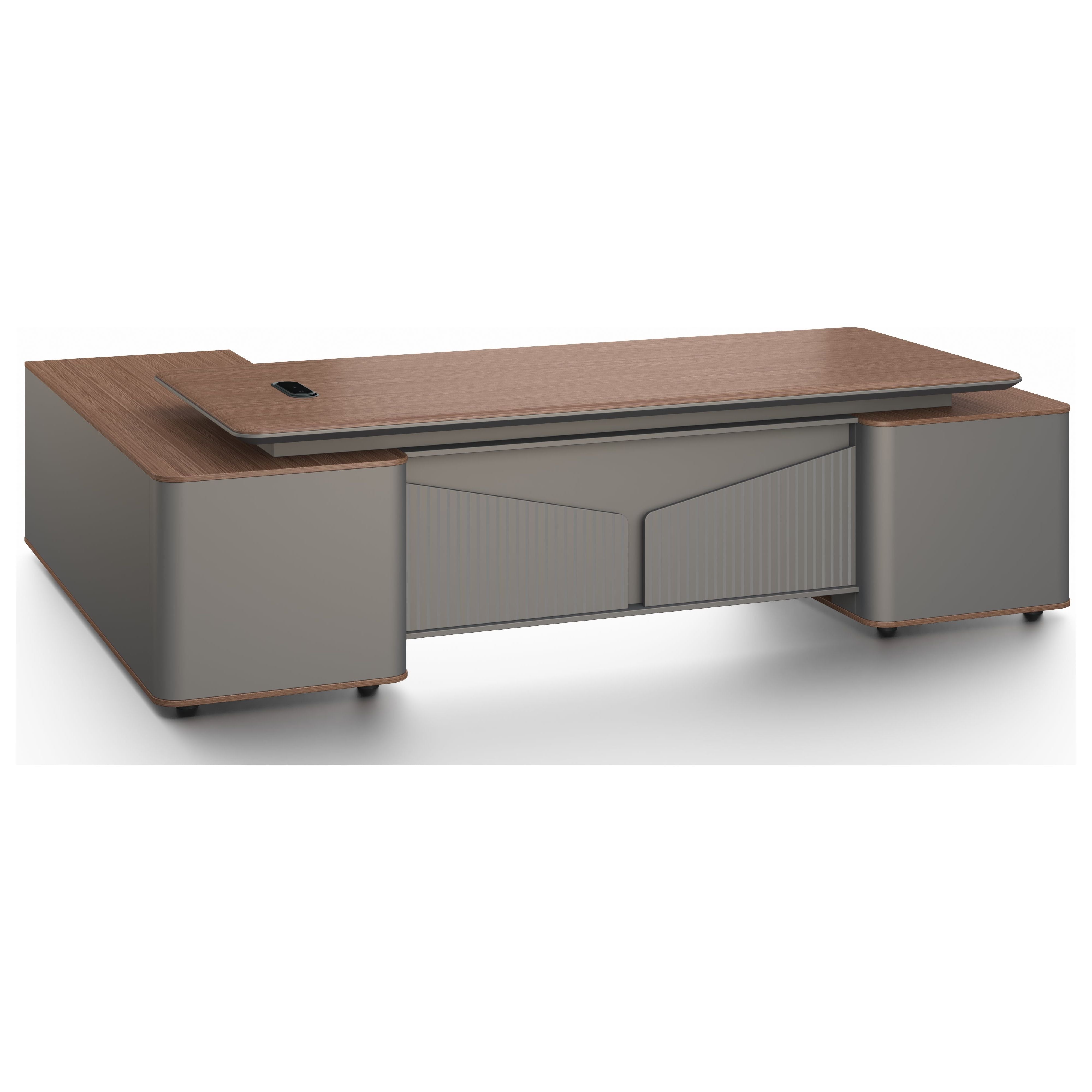 Monarch Executive Desk 2.8m -Brown Walnut & Grey