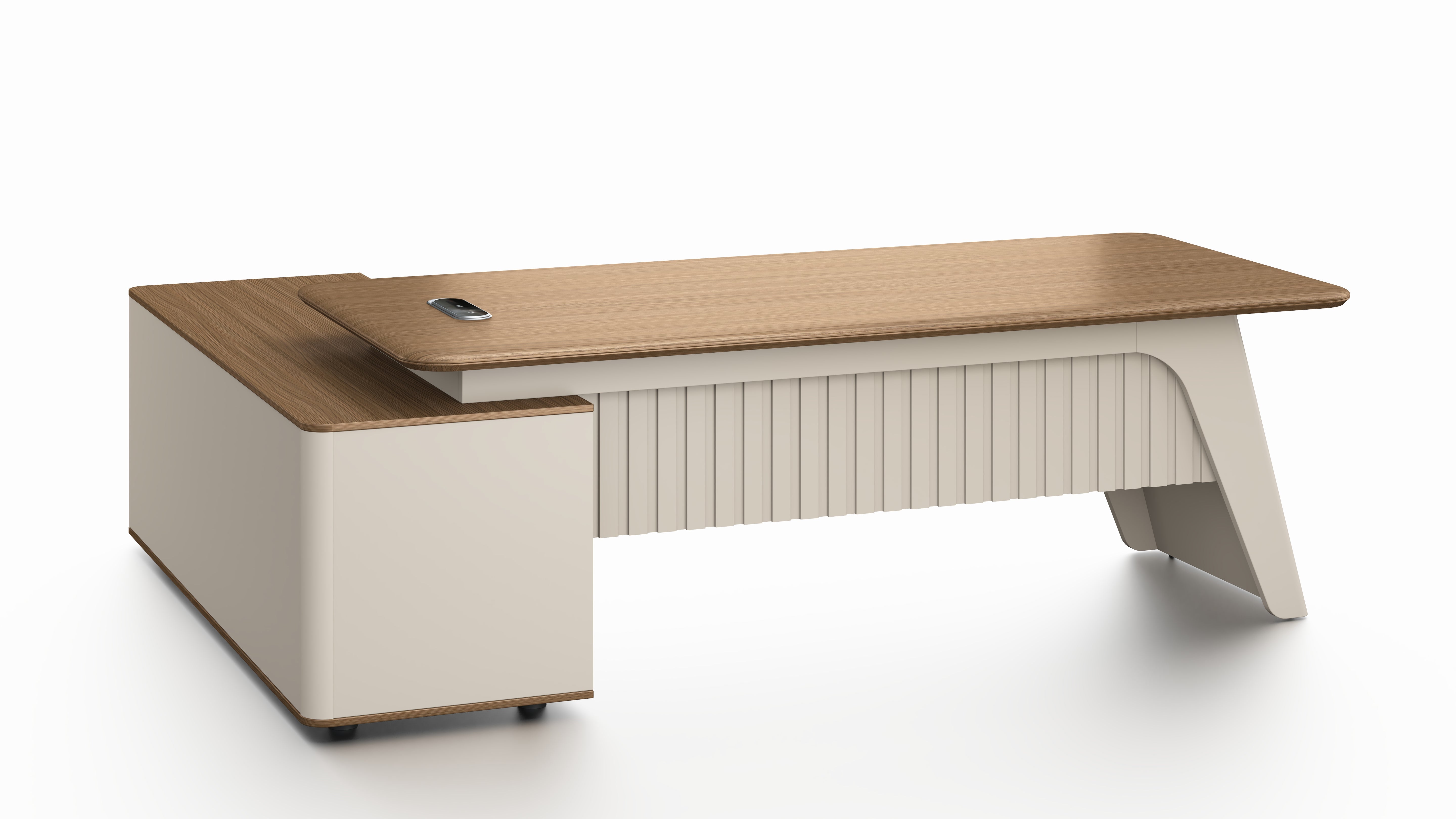 Flinders Executive Desk 2.4m – Walnut & Elegance Grey With LED Panel