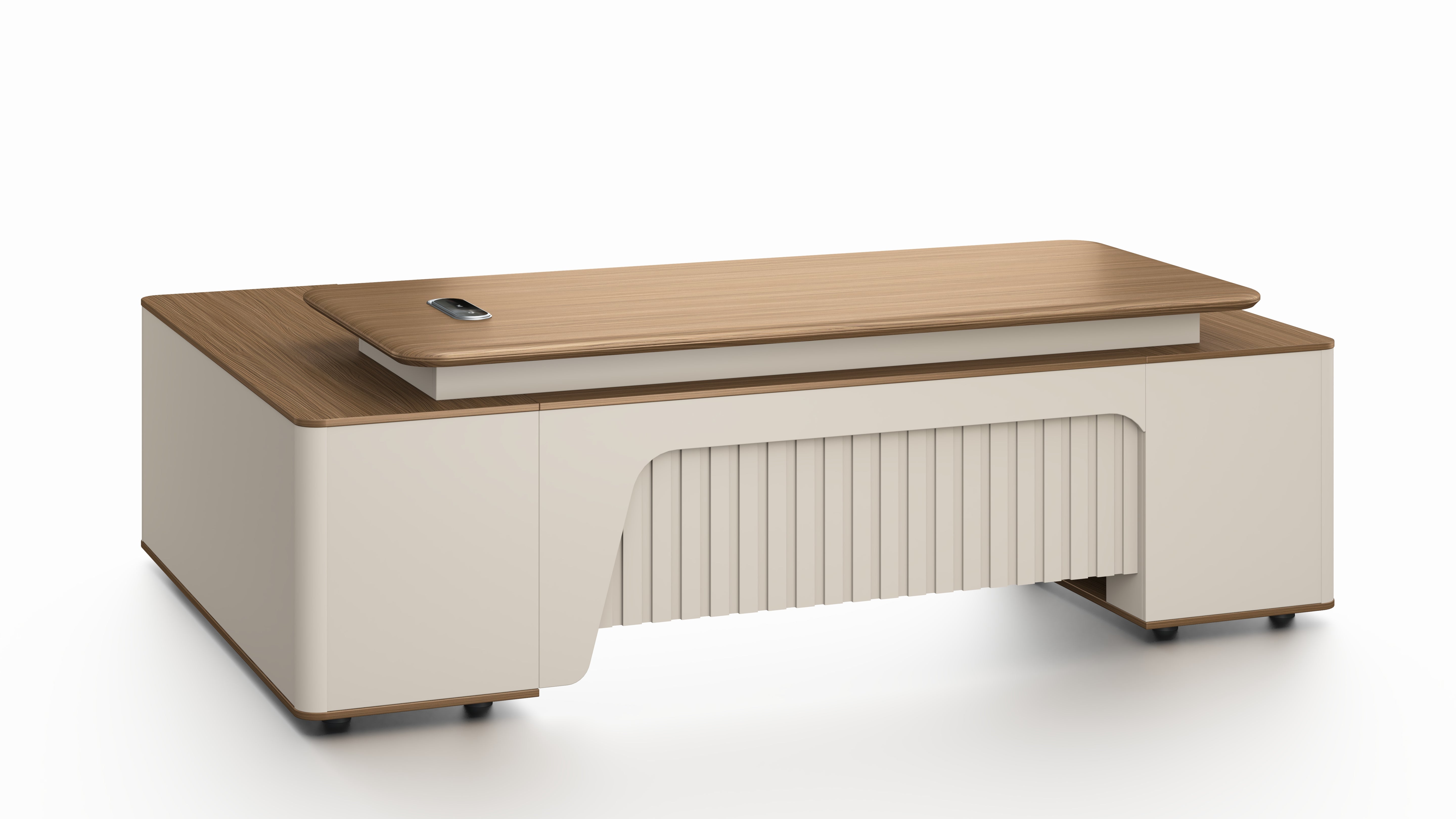 Flinders Grand Executive Desk 2.4m – Walnut & Elegance Grey With LED Panel