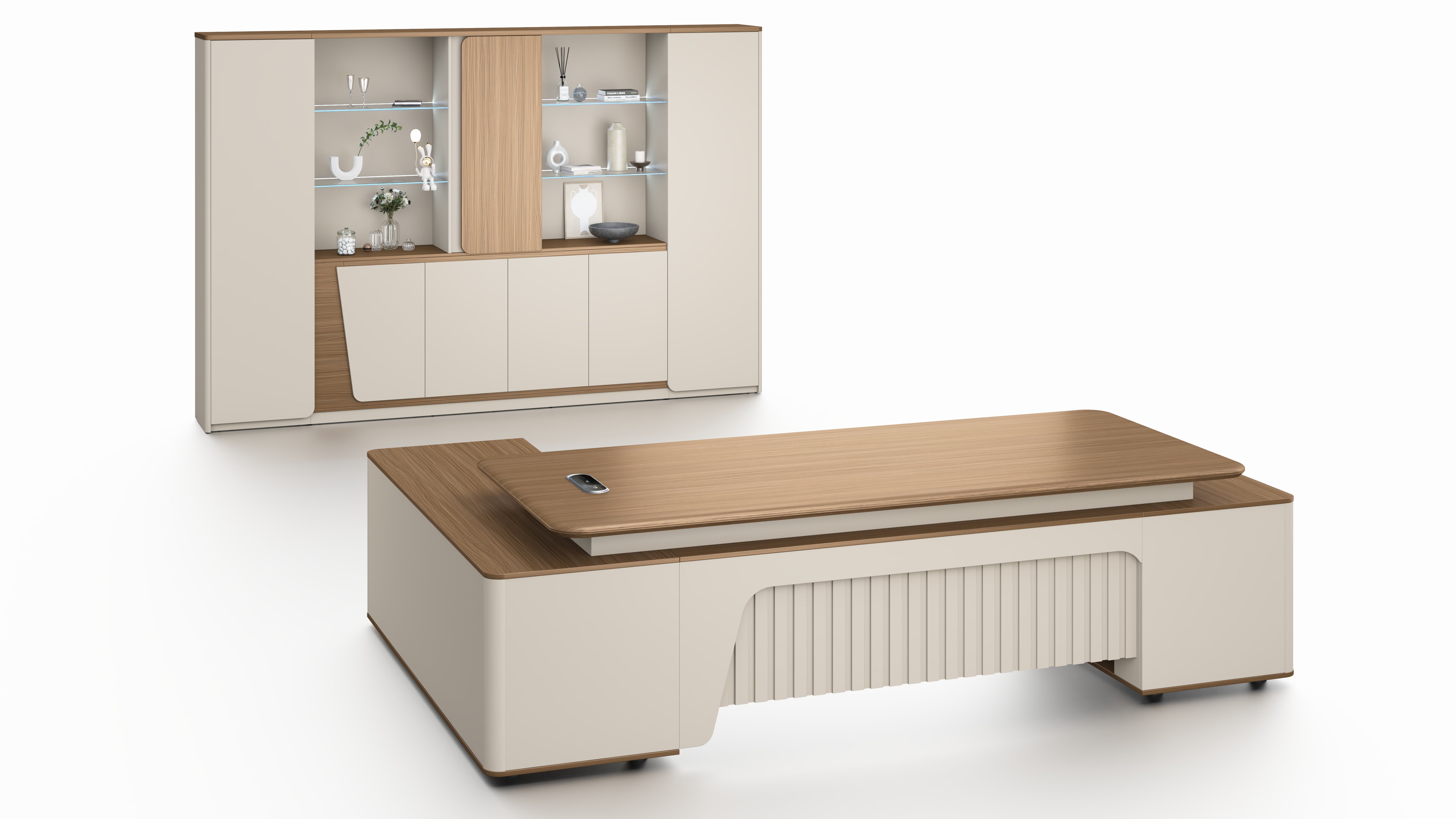 Flinders Storage Cabinet 2.4m – Walnut & Elegance Grey