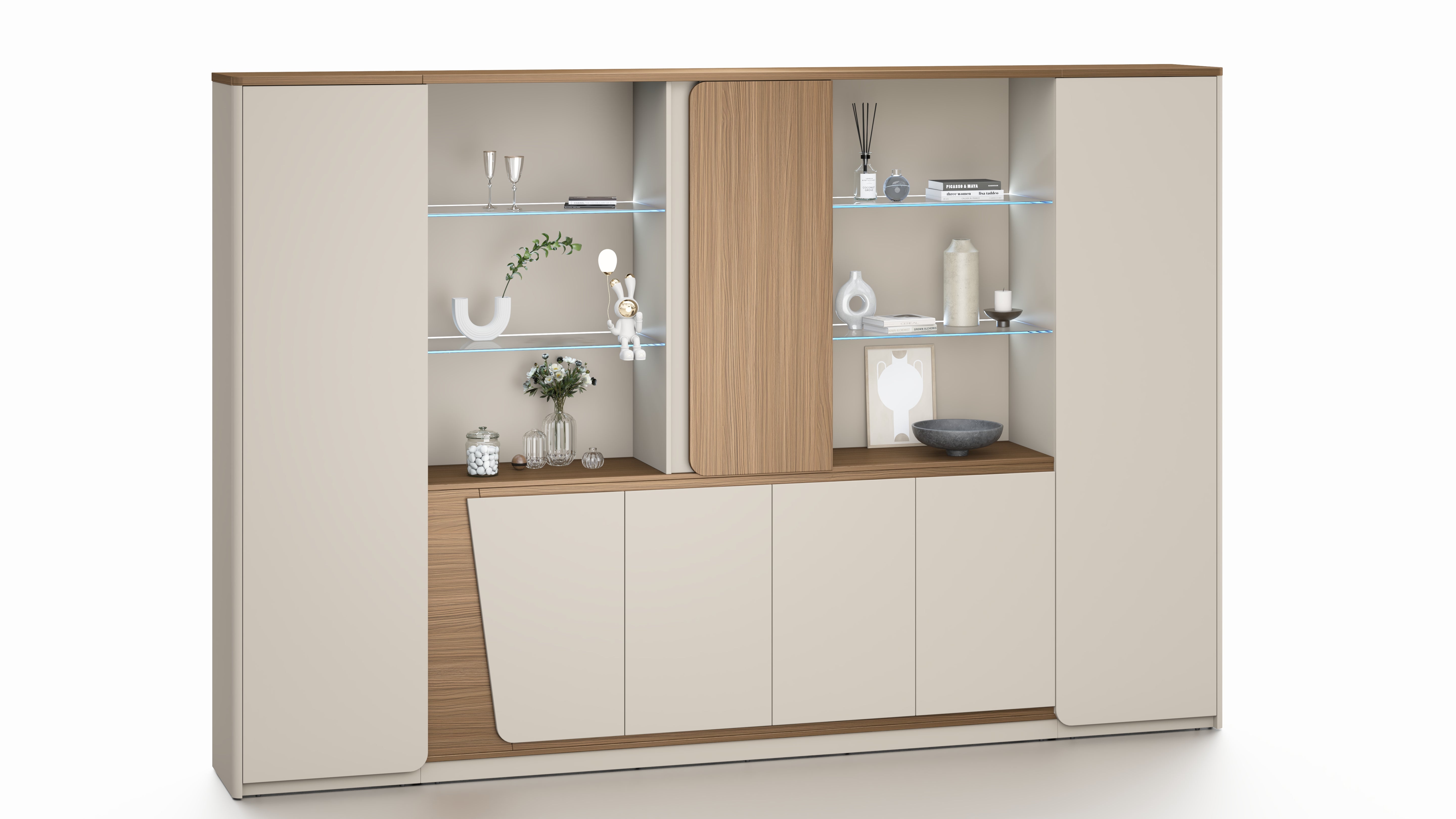Flinders Storage Cabinet 3.0m – Walnut & Elegance Grey