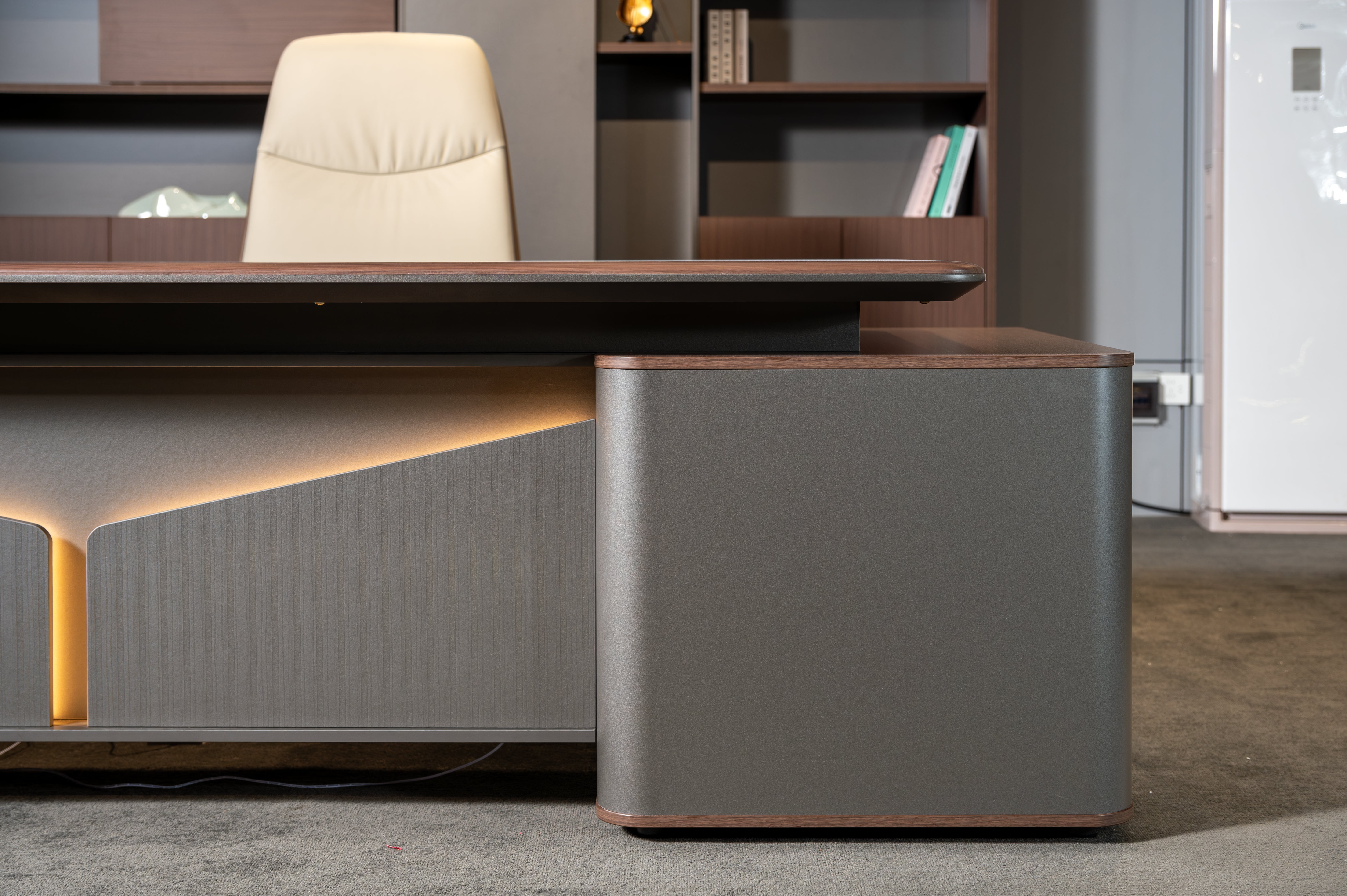 Monarch Executive Desk 2.4m -Brown Walnut & Grey