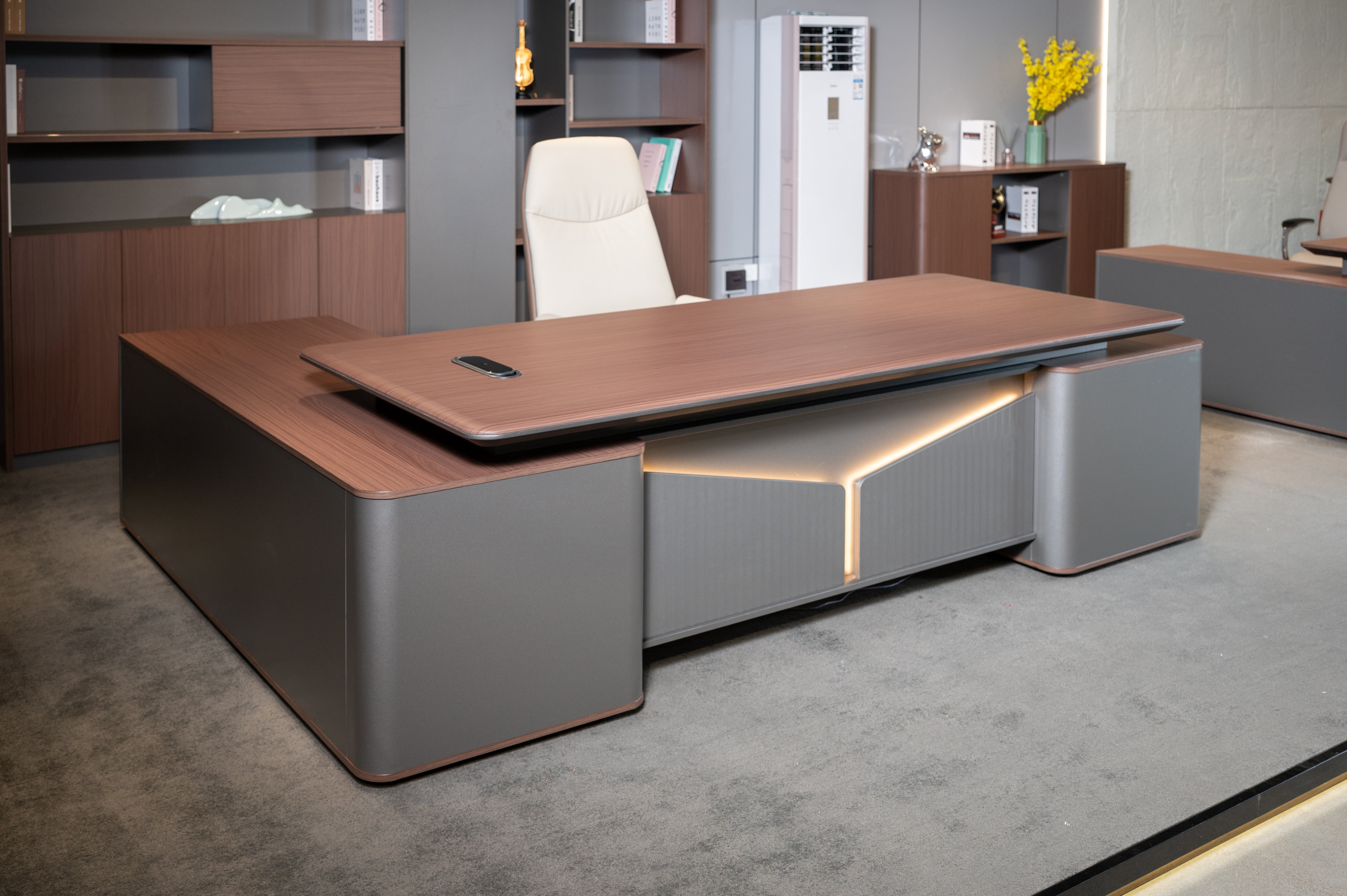 Monarch Executive Desk 2.4m -Brown Walnut & Grey