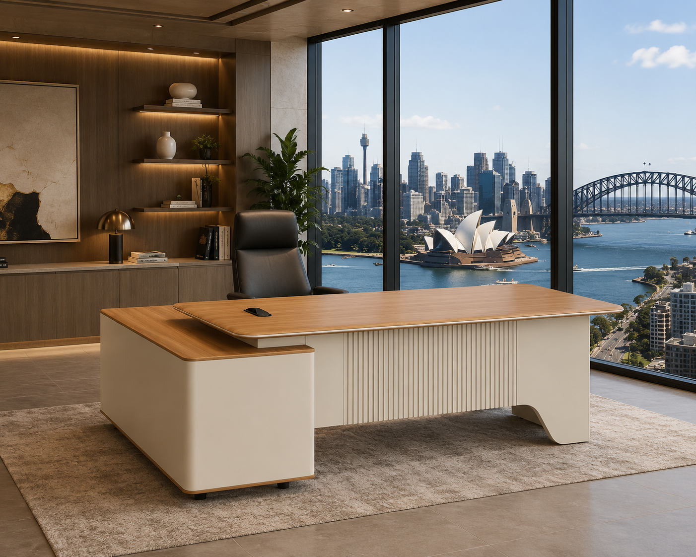 Ebony Executive Desk 2m -Golden Oak & Grey