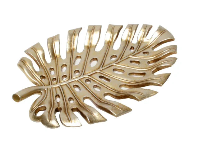Plate-Leaf-Hollow- Gold 23cm