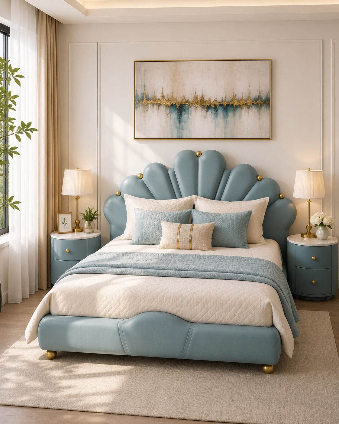 FC Light Blue Queen Gas Lift Storage Bed with Bedside Tables (Melbourne only)