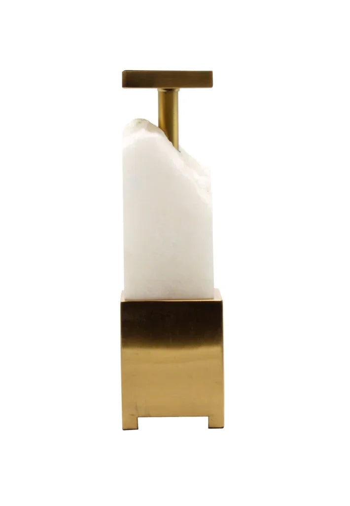 Candle Holder-Marble- White/Gold-Sq 31cm