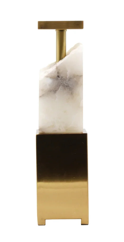 Candle Holder-Marble- White/Gold-SQ 36cm
