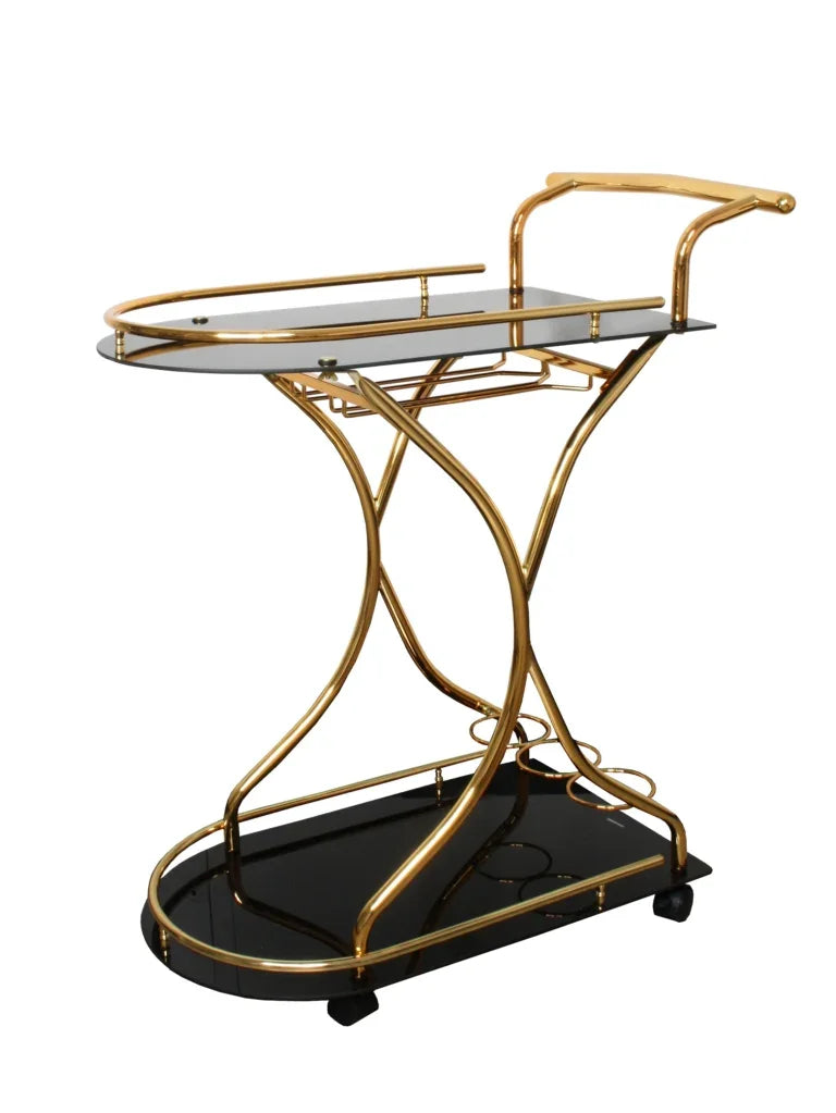 Bar Cart-Black Glass-Gold 73x48x88cm