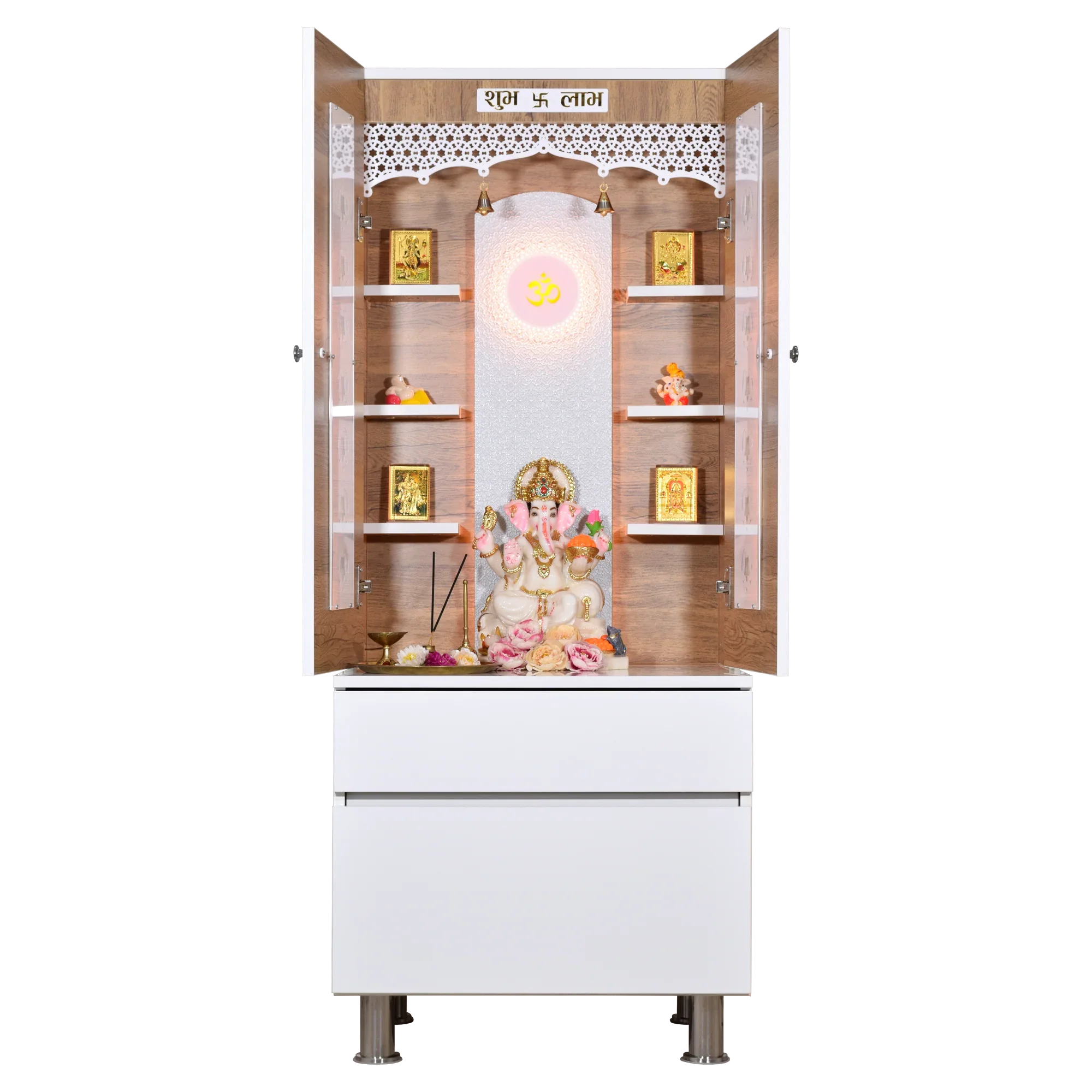 F C Wooden Mandir with doors 5' x 2'