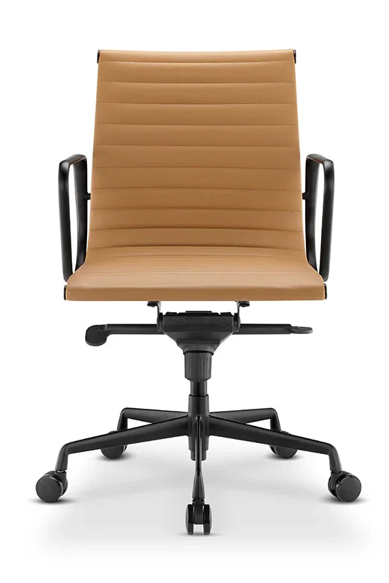 Eames Brown Medium PU Back Chair With Black poder coating aluminium frame