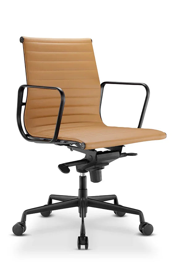 Eames Brown Medium PU Back Chair With Black poder coating aluminium frame