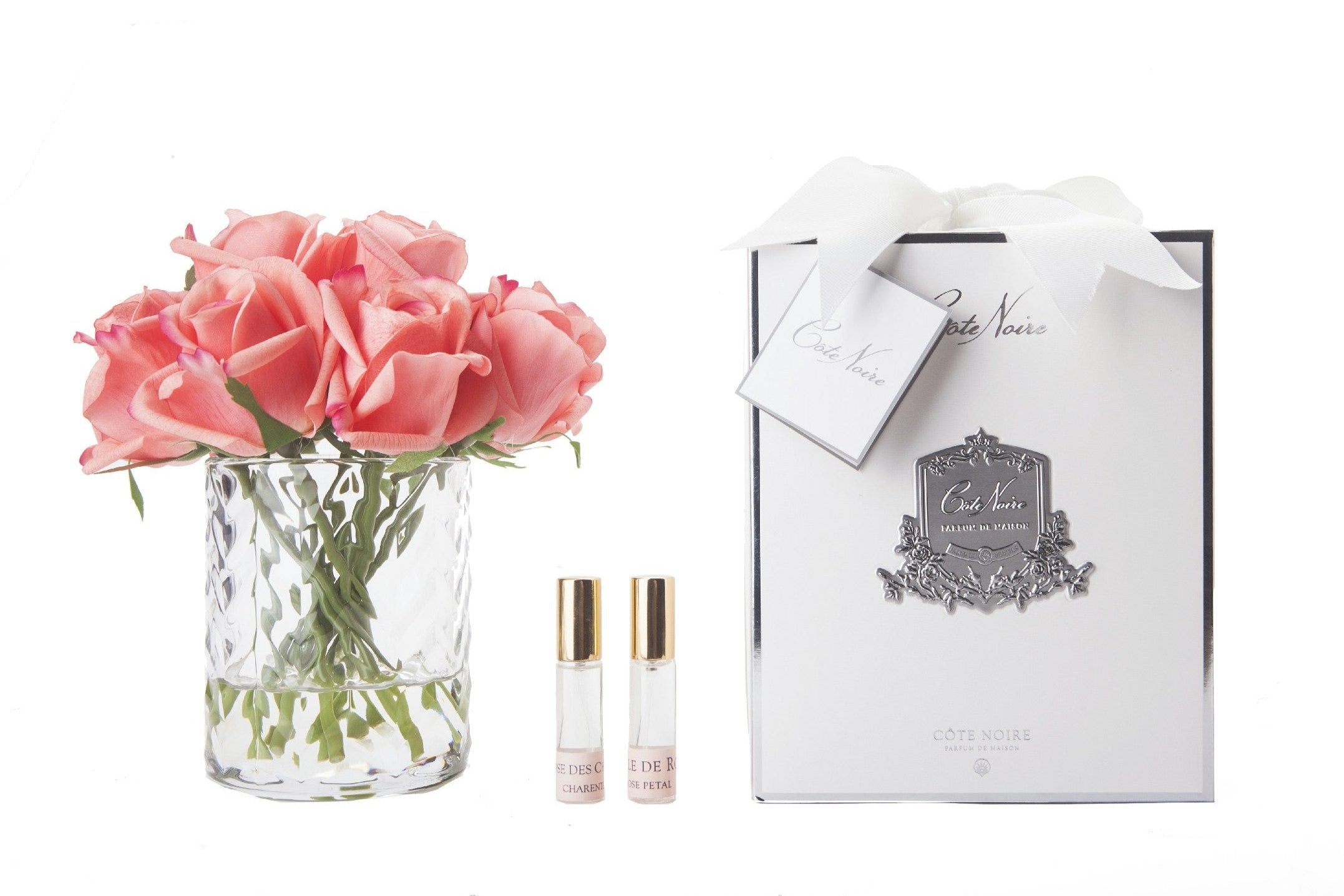 Cote Noire Herringbone Flower - Rose Buds - Clear - Peach - HCF25