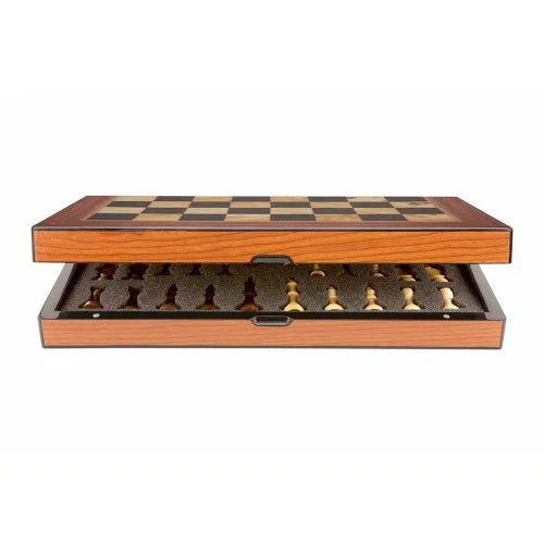 Dal Rossi Walnut Shiny Finish Folding Chess Set, 16″