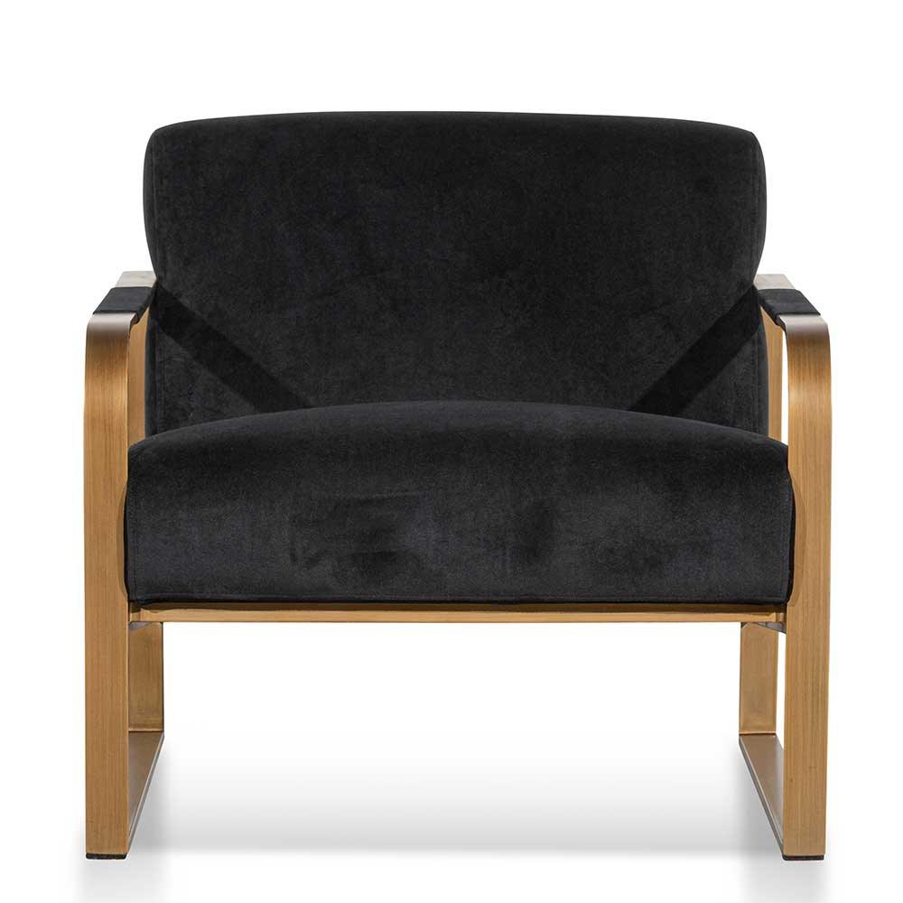 FC Black Velvet Armchair - Antique Golden Frame
