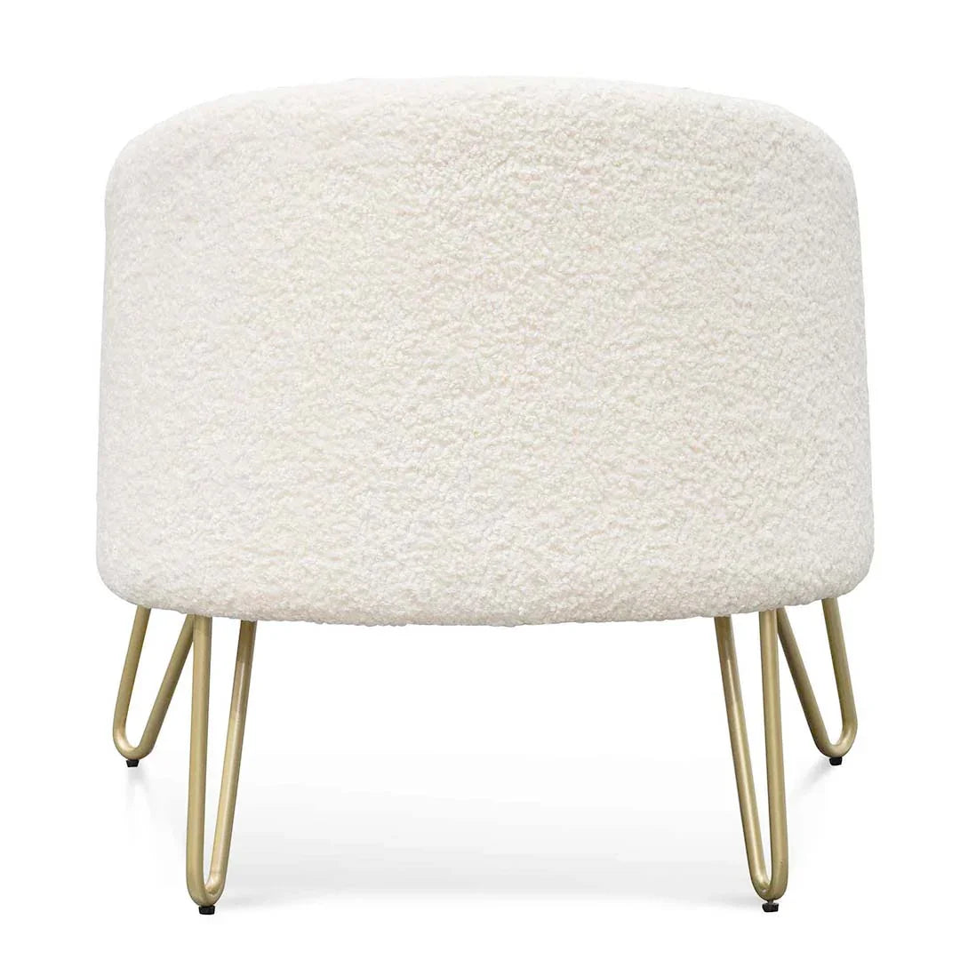 FC Armchair - Ivory White Synthetic Wool with Golden Legs