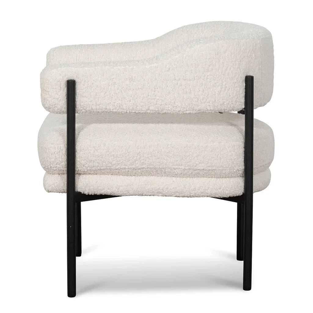 FC - Ivory White Sherpa Armchair - Black Legs