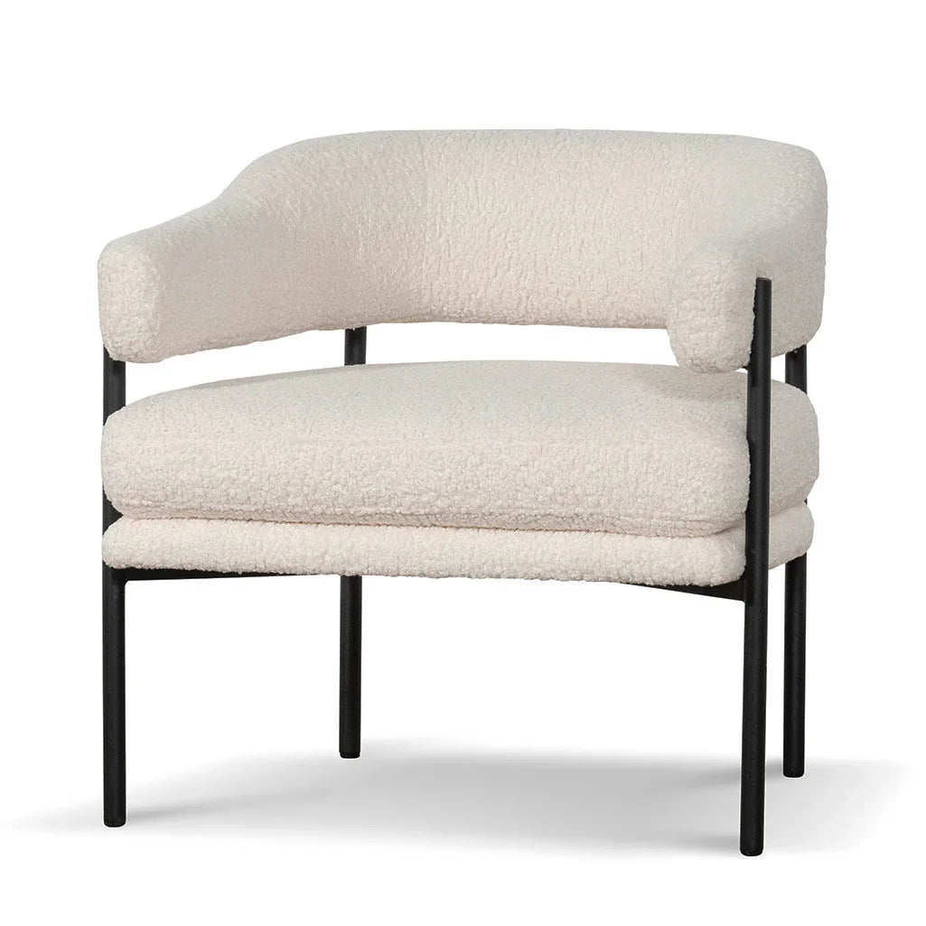FC - Ivory White Sherpa Armchair - Black Legs