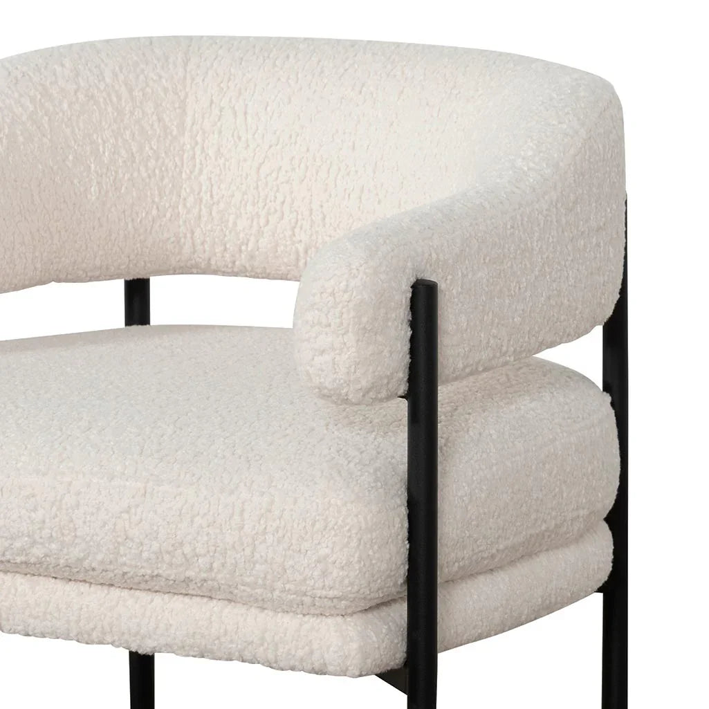 FC - Ivory White Sherpa Armchair - Black Legs