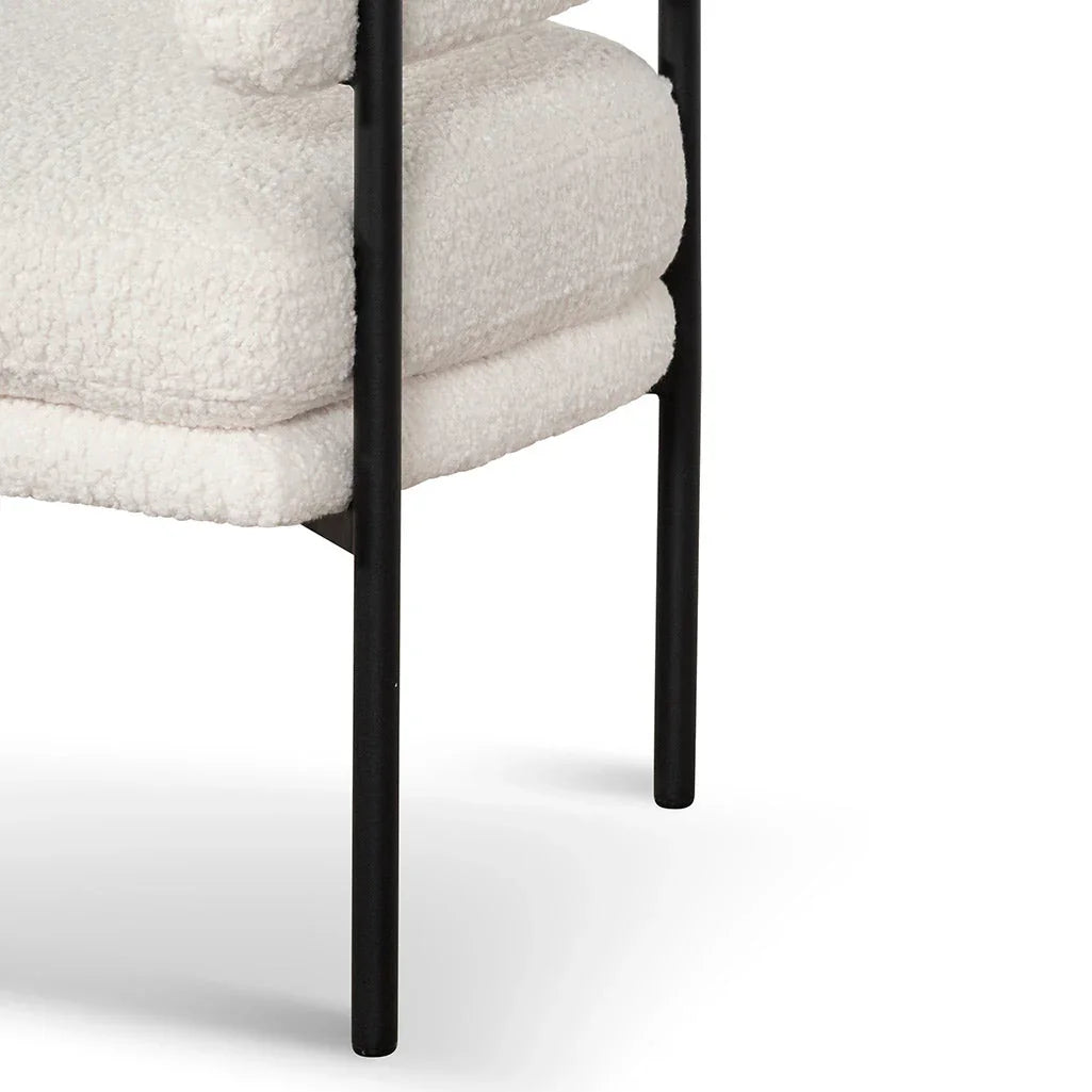FC - Ivory White Sherpa Armchair - Black Legs