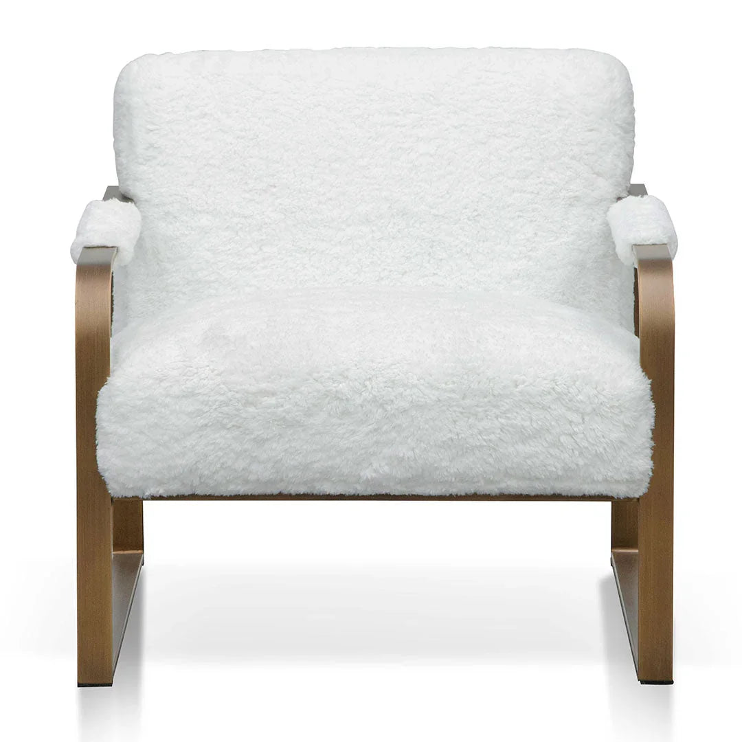 FC White Fur Armchair - Antique Golden Frame