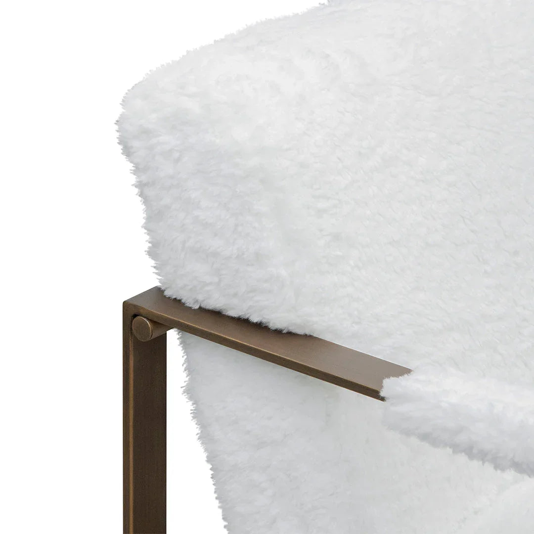 FC White Fur Armchair - Antique Golden Frame