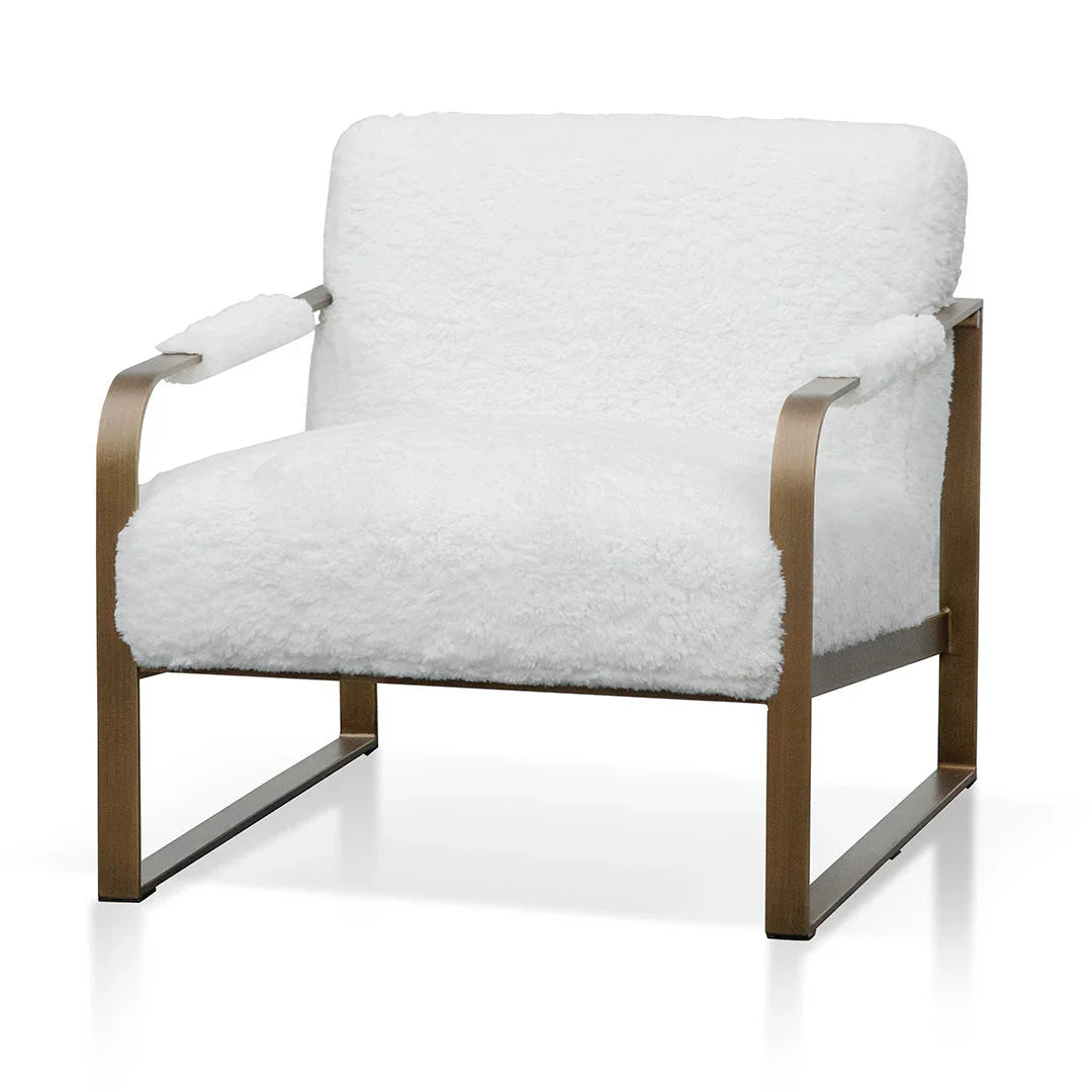 FC White Fur Armchair - Antique Golden Frame