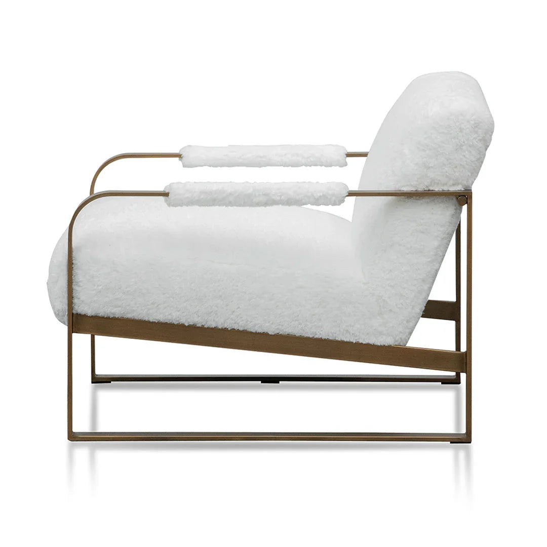 FC White Fur Armchair - Antique Golden Frame