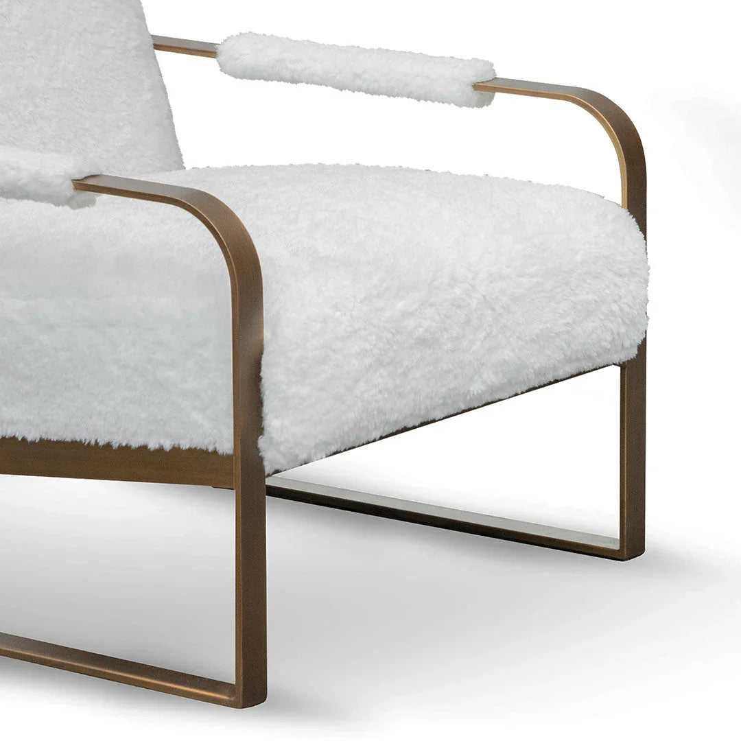 FC White Fur Armchair - Antique Golden Frame