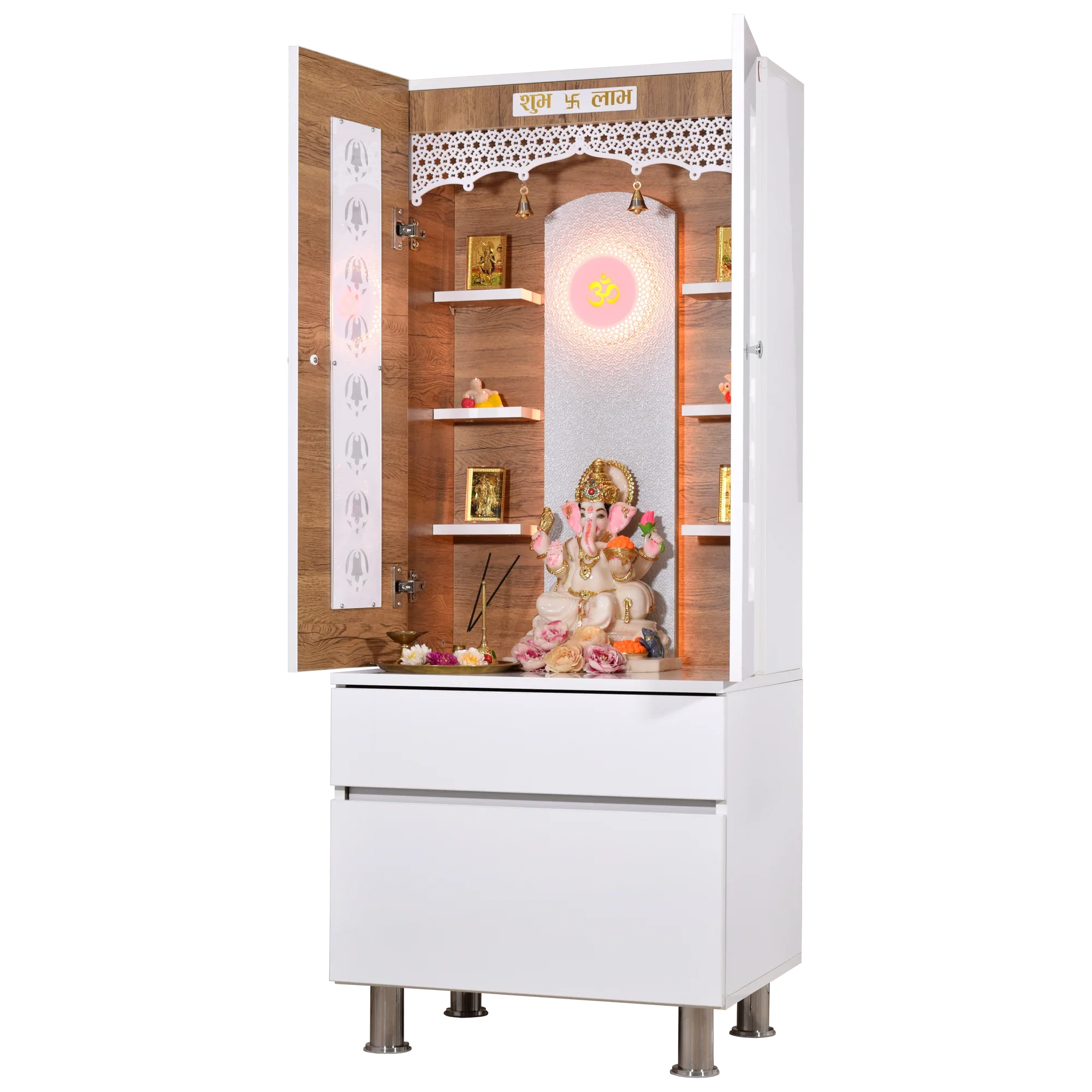 F C Wooden Mandir with doors 5' x 2'