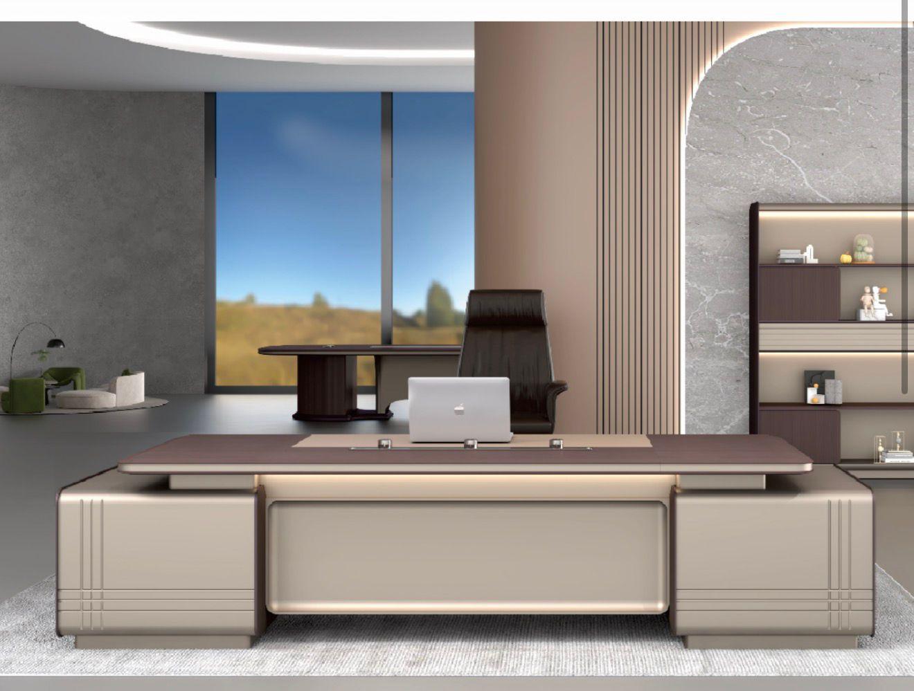 Manhattan Lifting Sit & Stand Executive Desk 2.7m – Golden Oak & Grey