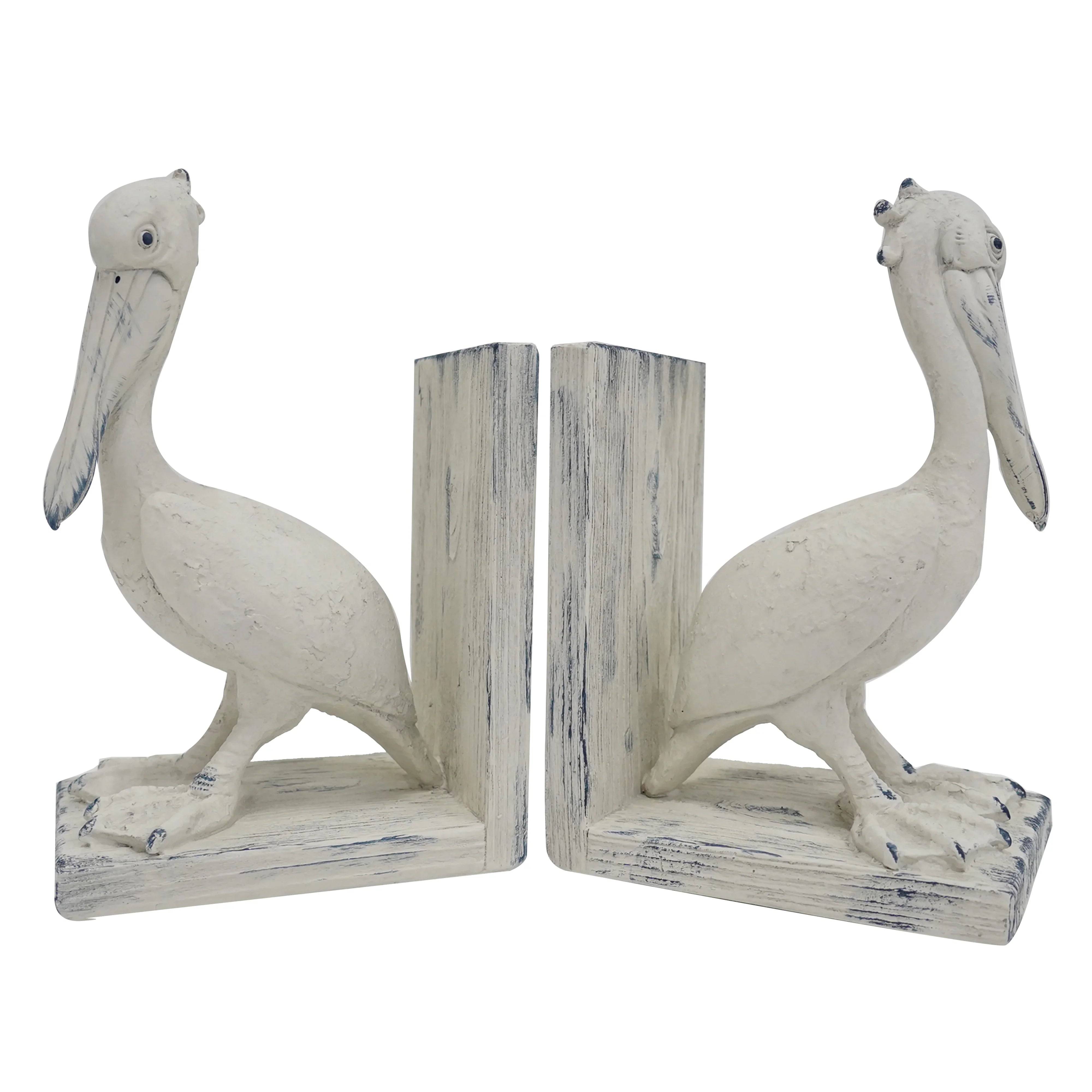 Albert Resin Whitewash Pelican Bookends W33 X D12 X H25.5cm
