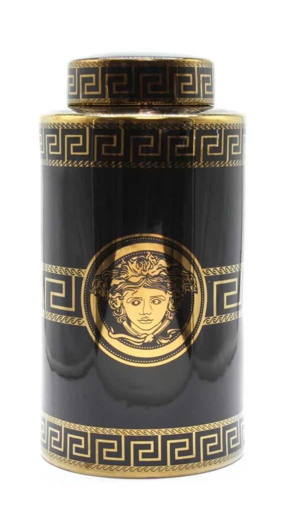 Jar-Cylinder Black &Gold- Medusa 33cm