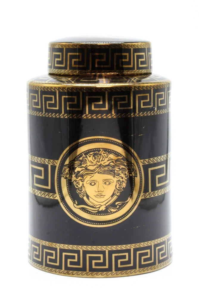 Jar-Cylinder Black &Gold- Medusa 27cm