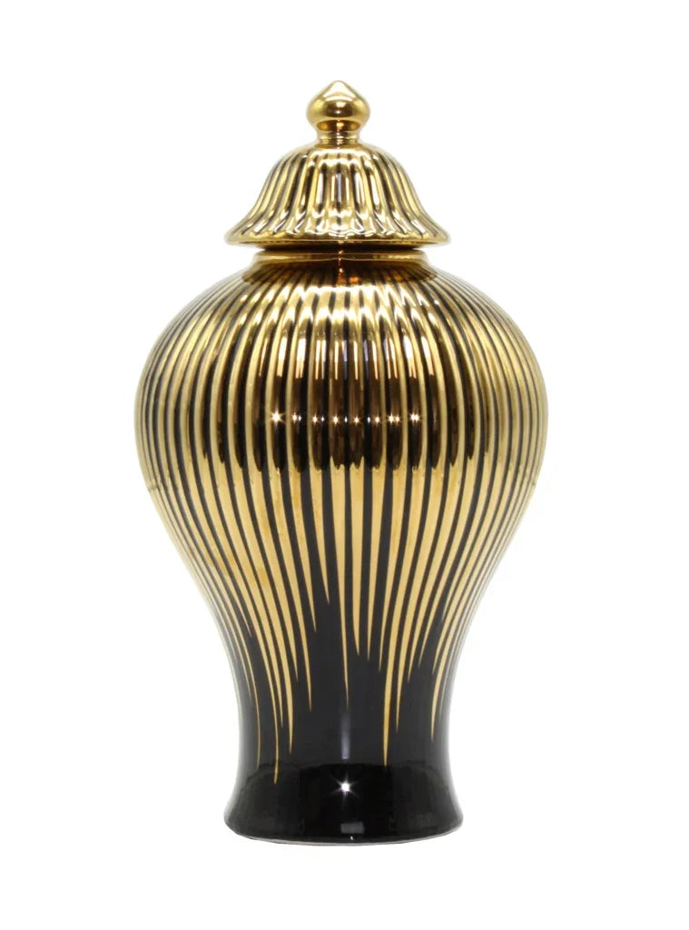 Jar-Temple-Scallop-Black N Gold 33cm