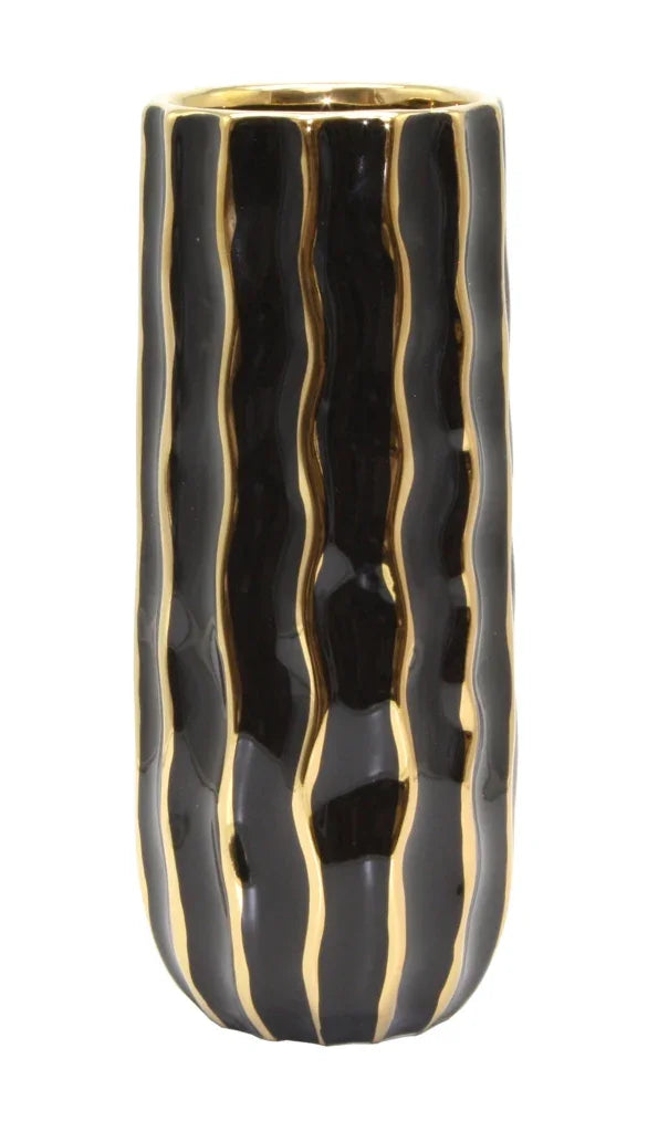 Pinstripe Black N Gold Vase 13x30cm