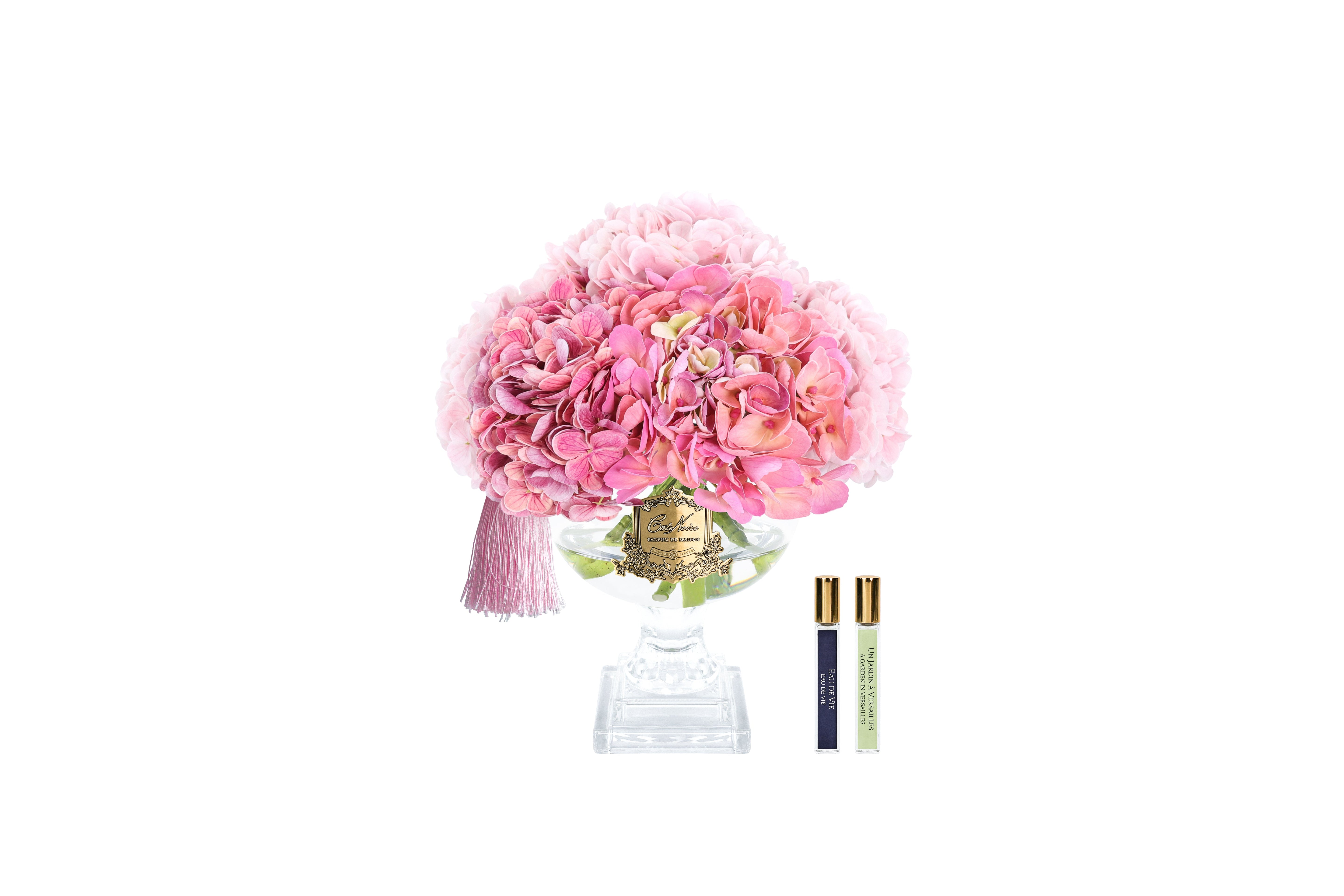 NEW Cote Noire Provence Hydrangea Bouquet - Medium Mixed Pink with Gold Badge - PHB02M