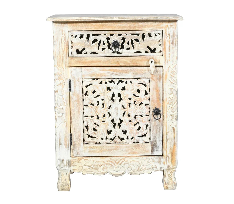 Antique 1 Drawer 1 Door End Table - L56 X W38 X H74