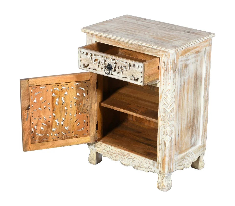 Antique 1 Drawer 1 Door End Table - L56 X W38 X H74