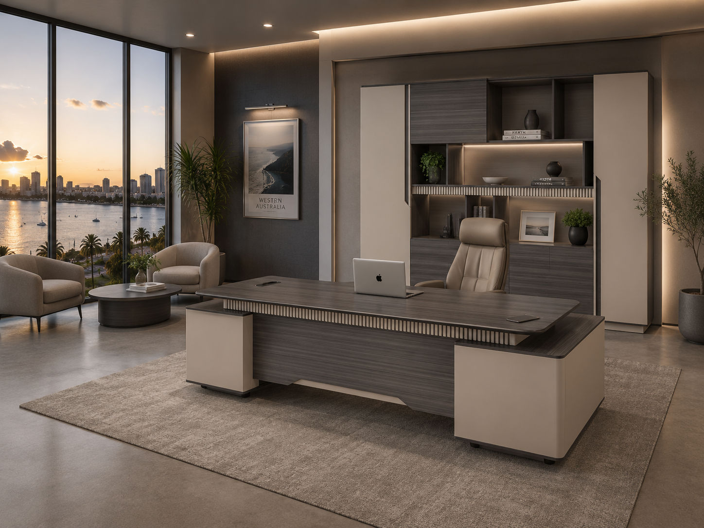 Phantom Grand Executive Desk 2.4m – Ebony & Elegance Grey With LED Panel