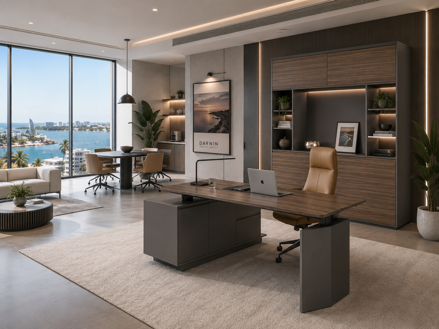 Professor Height Adjustable Executive Desk 2.4m Left Return– Electric Lift with Storage