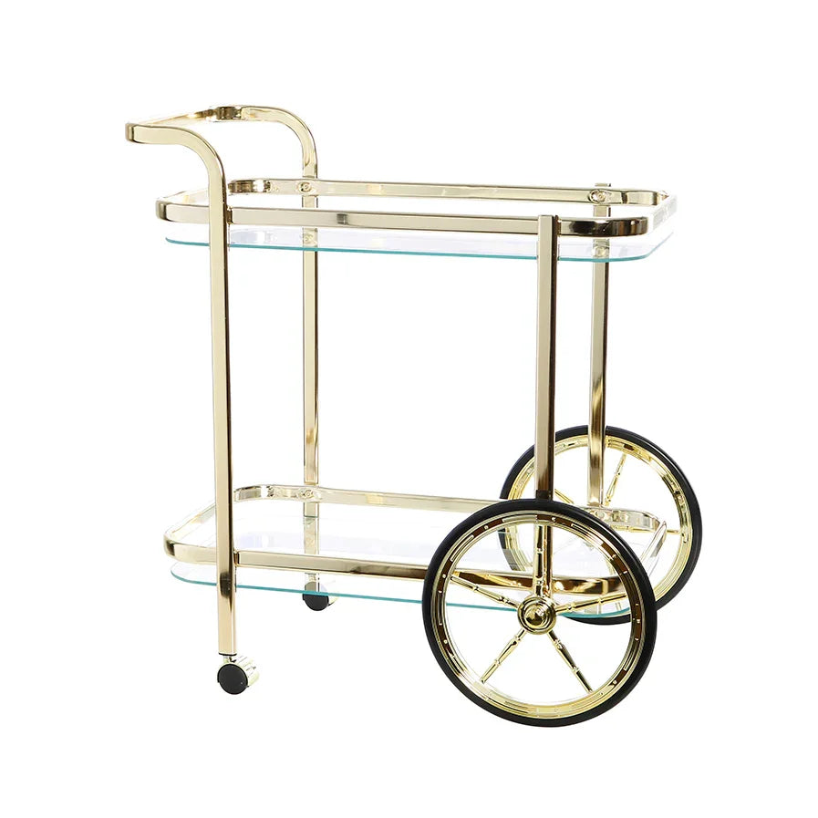 Jones Gold Glass Bar Cart Clear Rect 73X47X74CM