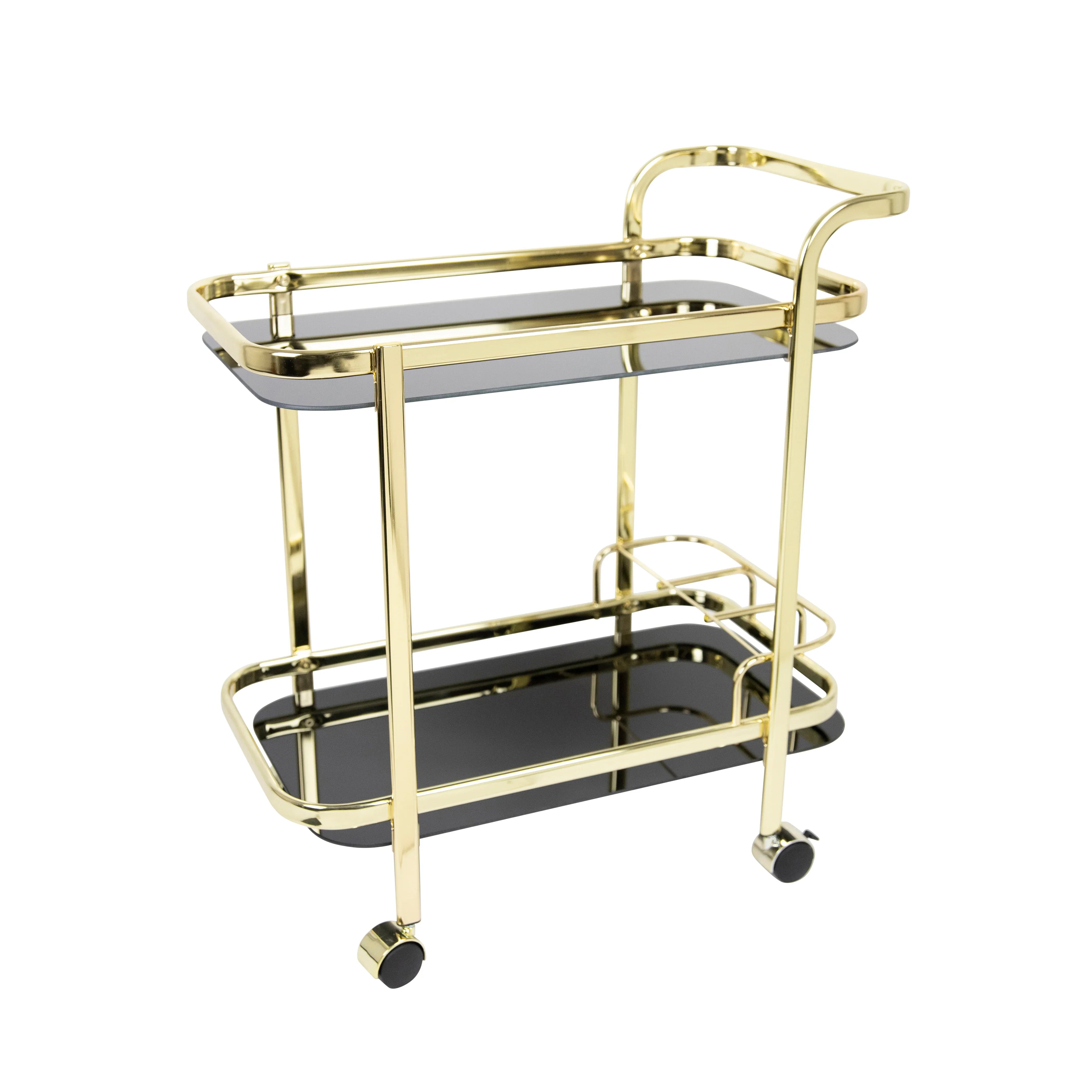 Windsor Gold Black Bottlehldr Bar Cart W71 X D38 X H75cm