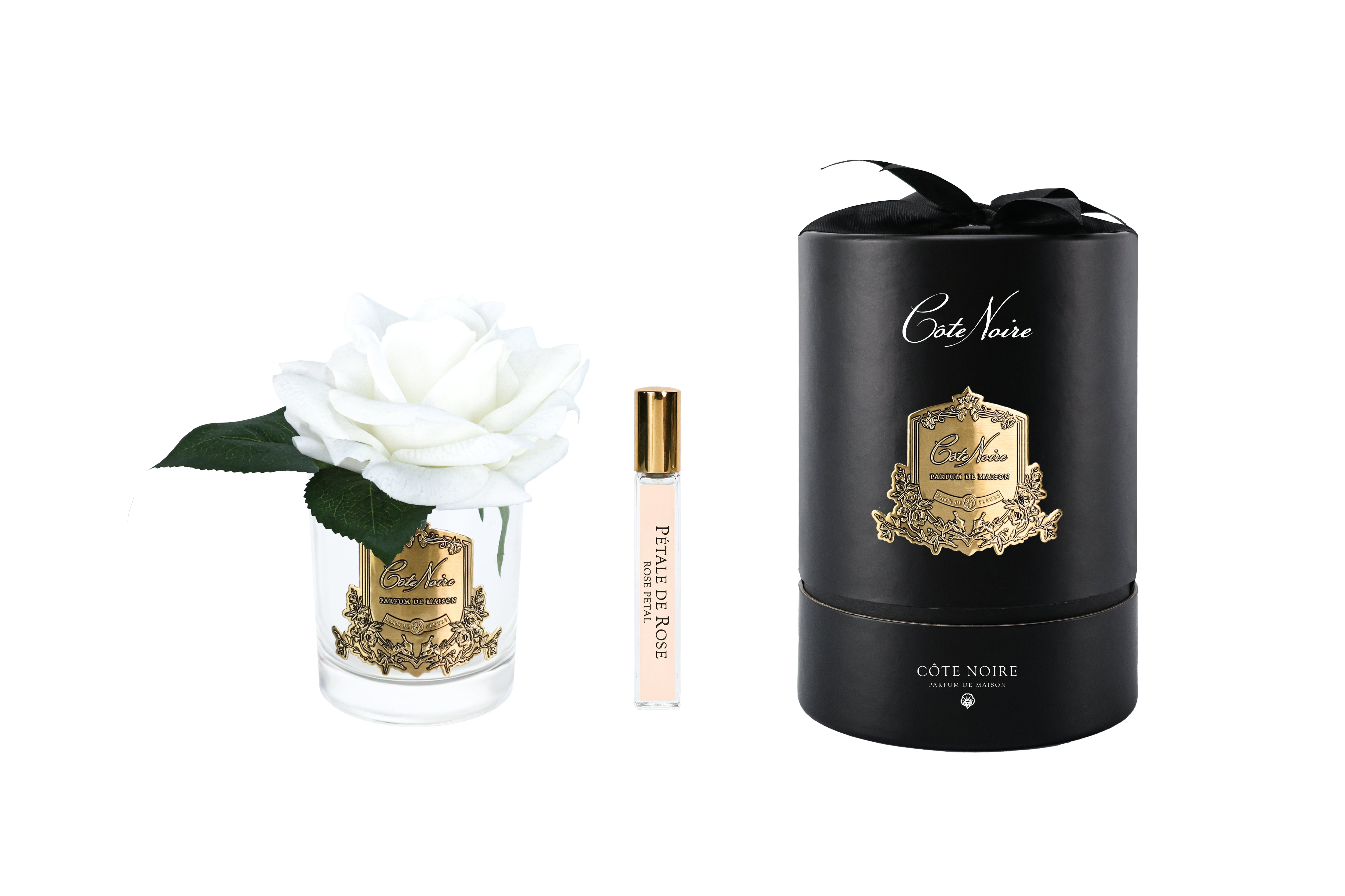 New Single Rose - Clear Glass - White Gold/Black Box - RMR01